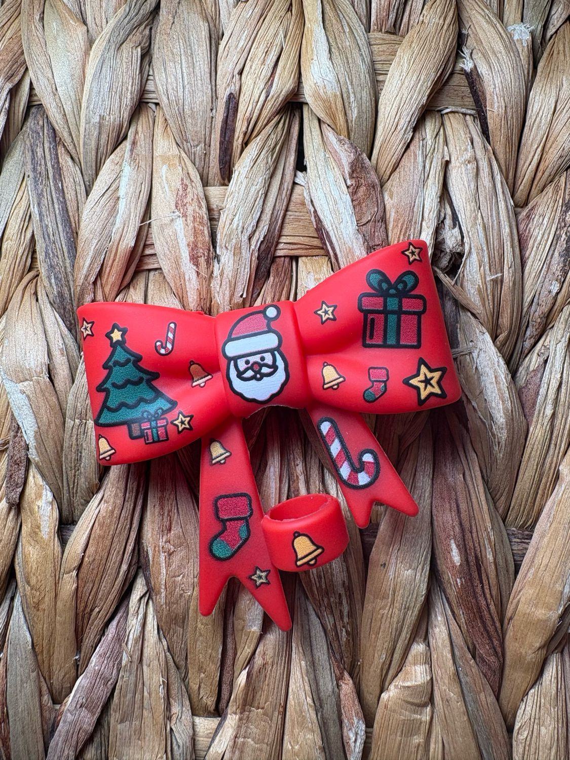 Red Christmas Bow Straw Topper