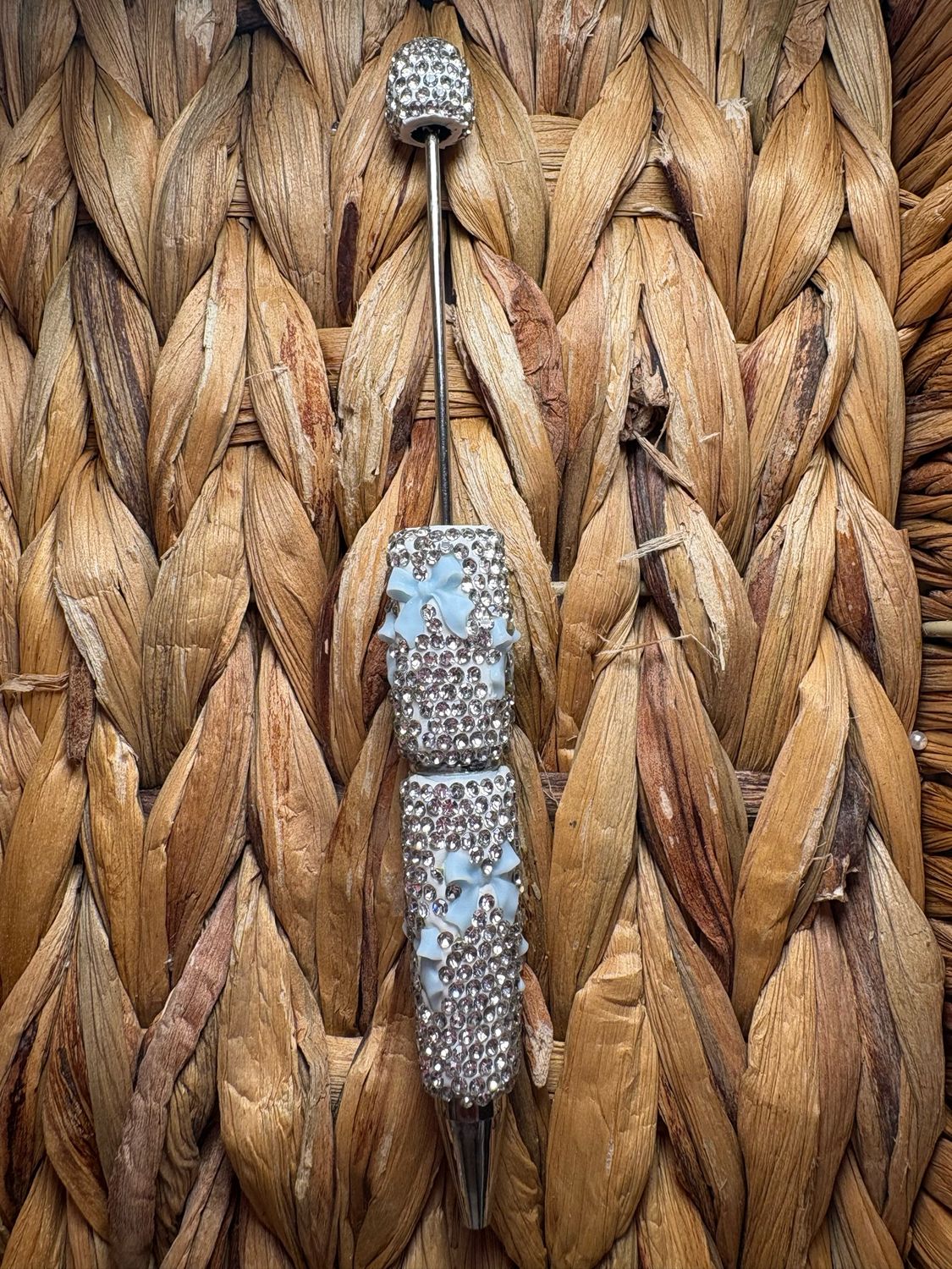 Blue Bow Silver Rhinestone Pen