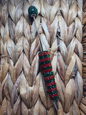 Green &amp; Red Stripped Rhinestone Pen
