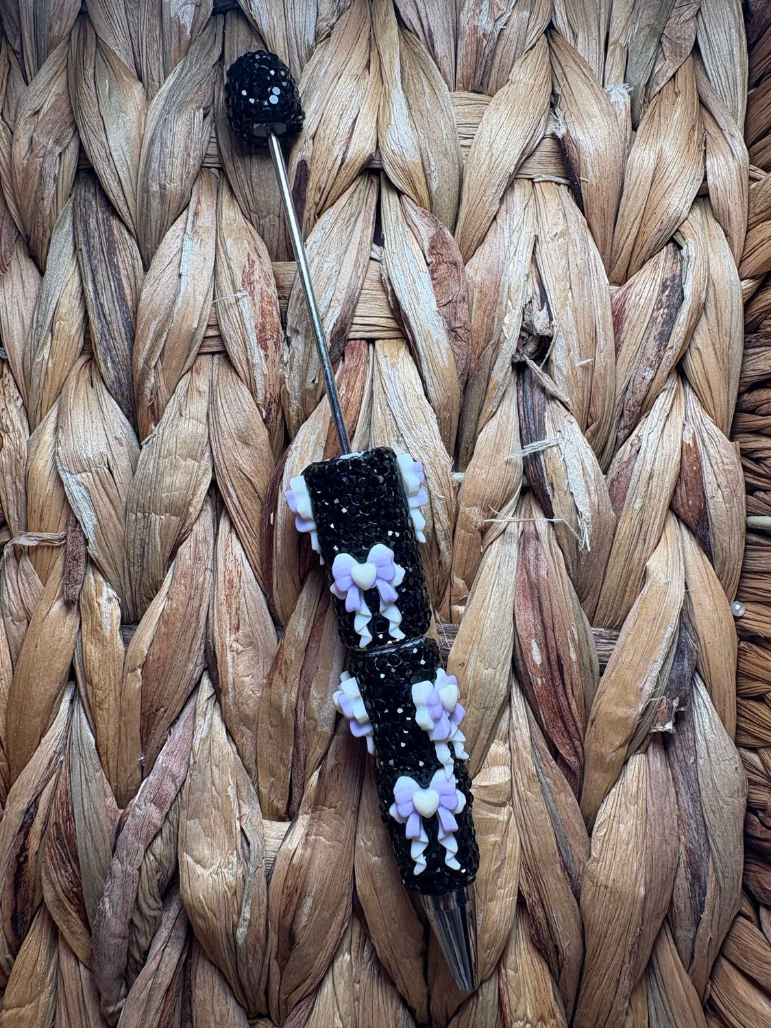 Purple Specialty Bow Black Rhinestone Pen