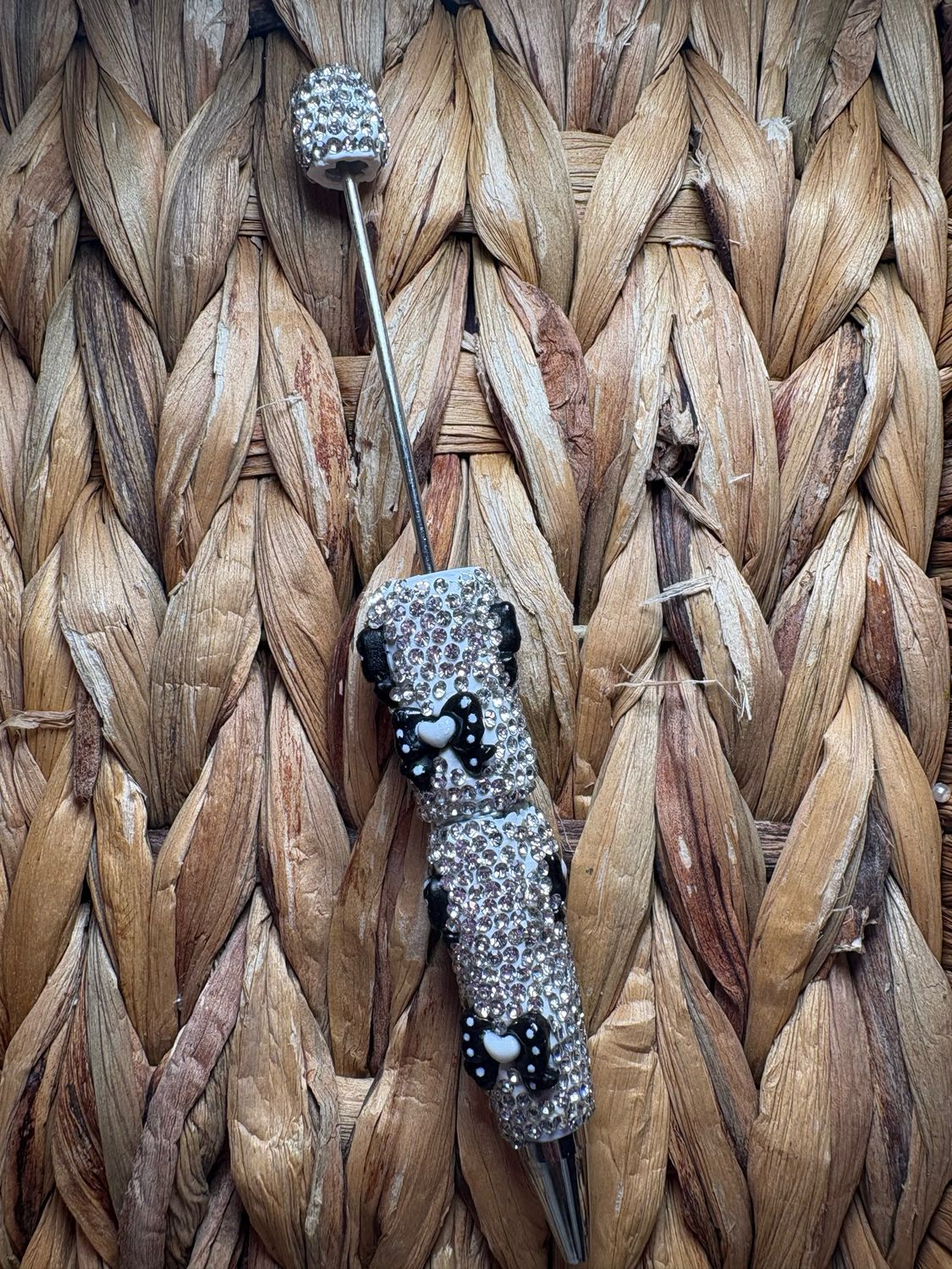 Black Bow Silver Rhinestone Pen