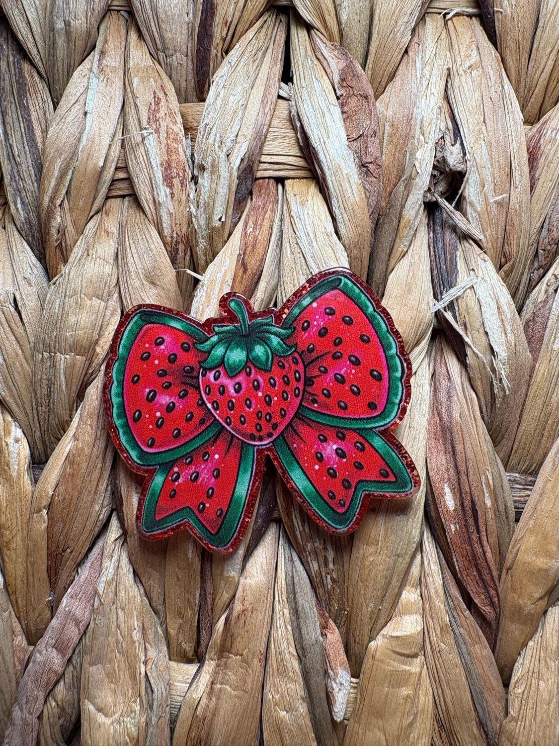 Strawberry Bow Flatback Acrylic