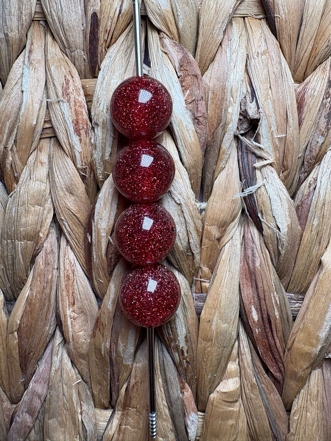 15mm Red Glitter Bead
