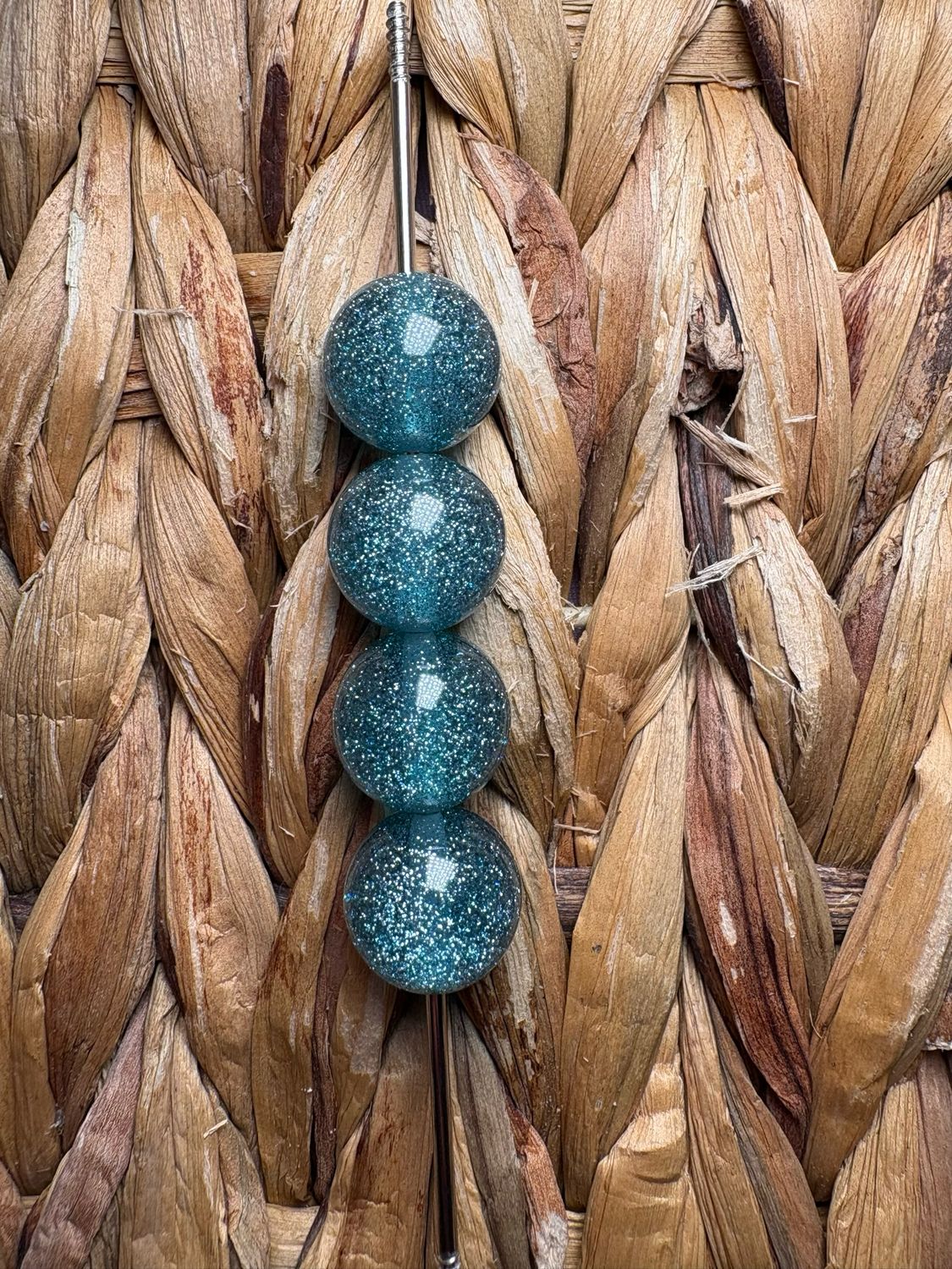 15mm Blue Glitter Bead