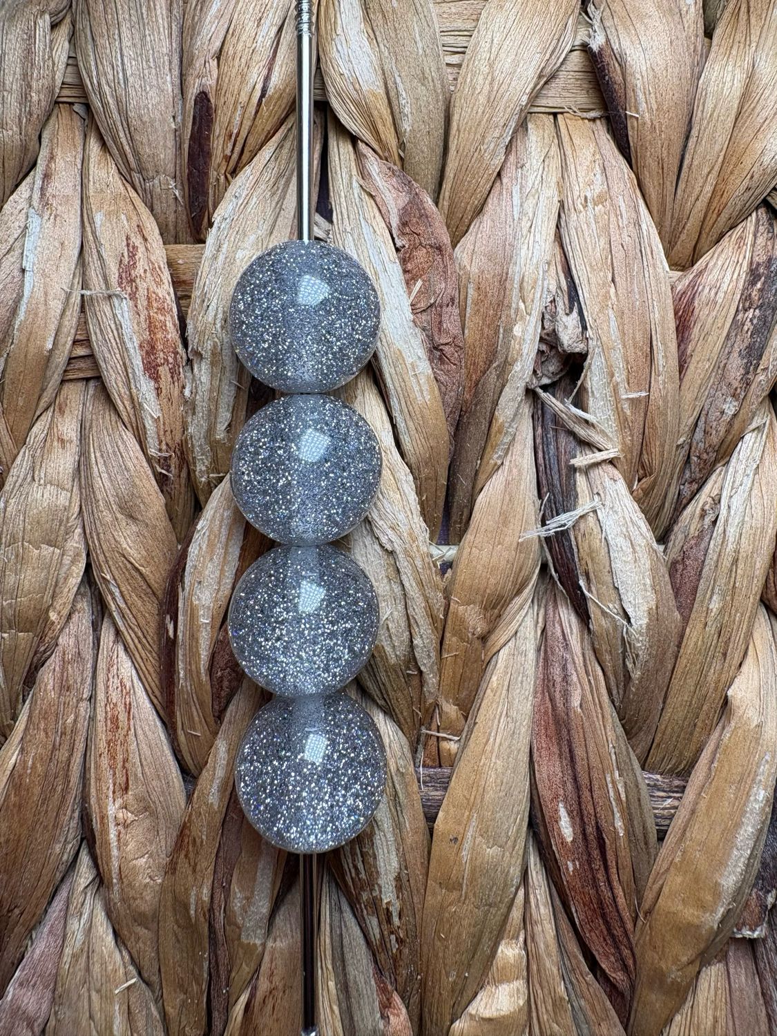 15mm Silver Glitter Bead