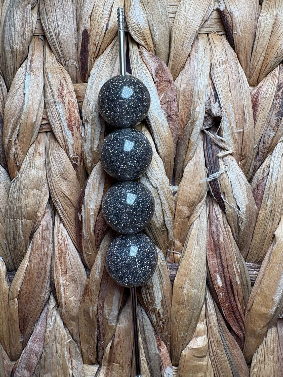 15mm Black Glitter Bead