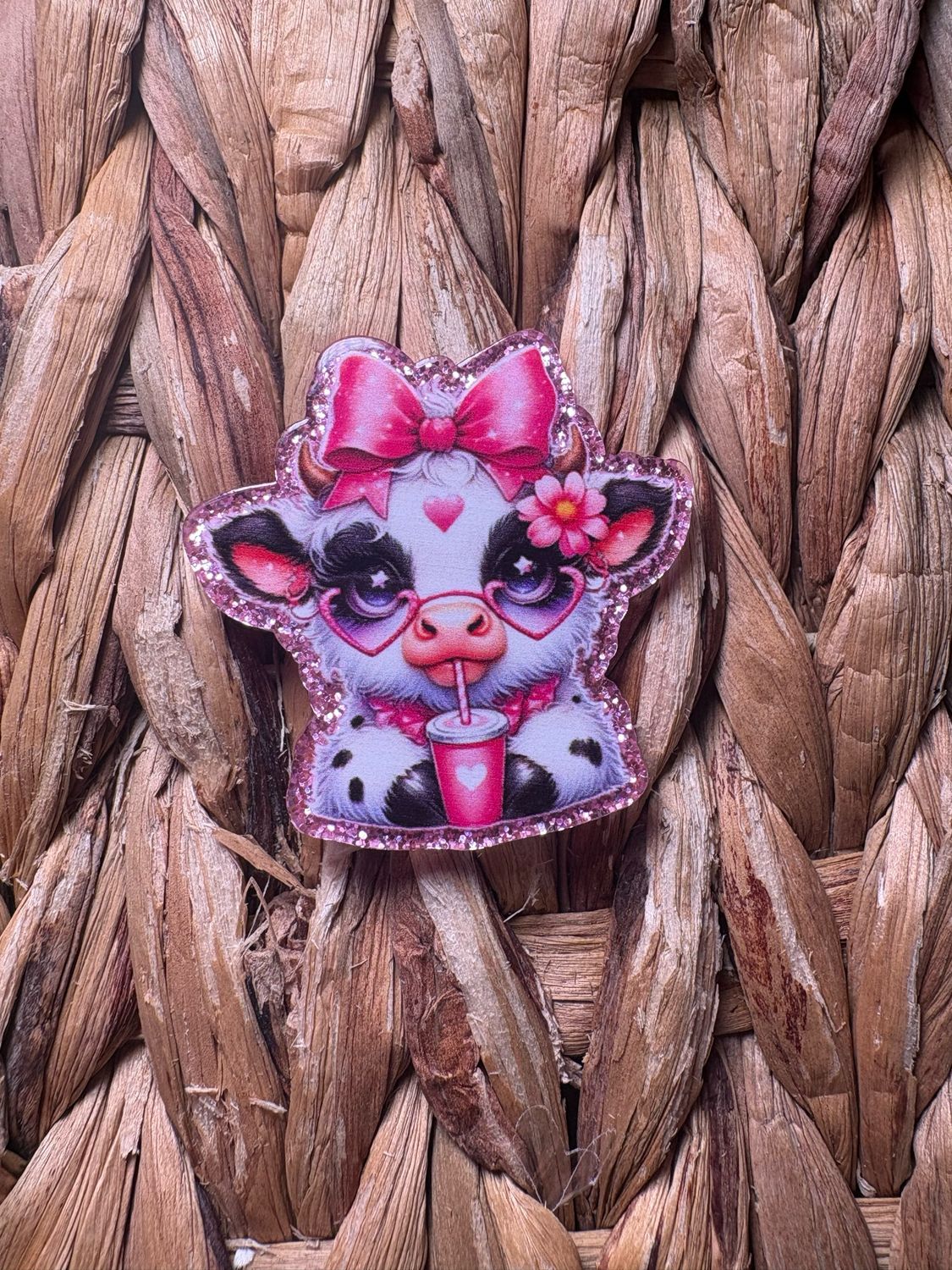 Cow with Drink Acrylic Flatback