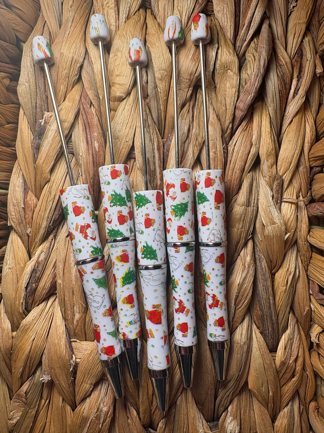 White Christmas Printed Pens- 5pc