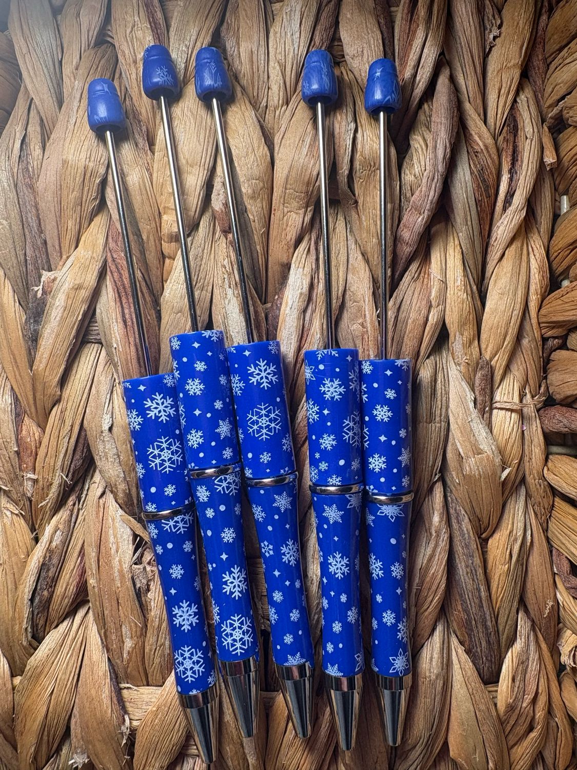 Blue Snowflake Printed Pens- 5pc