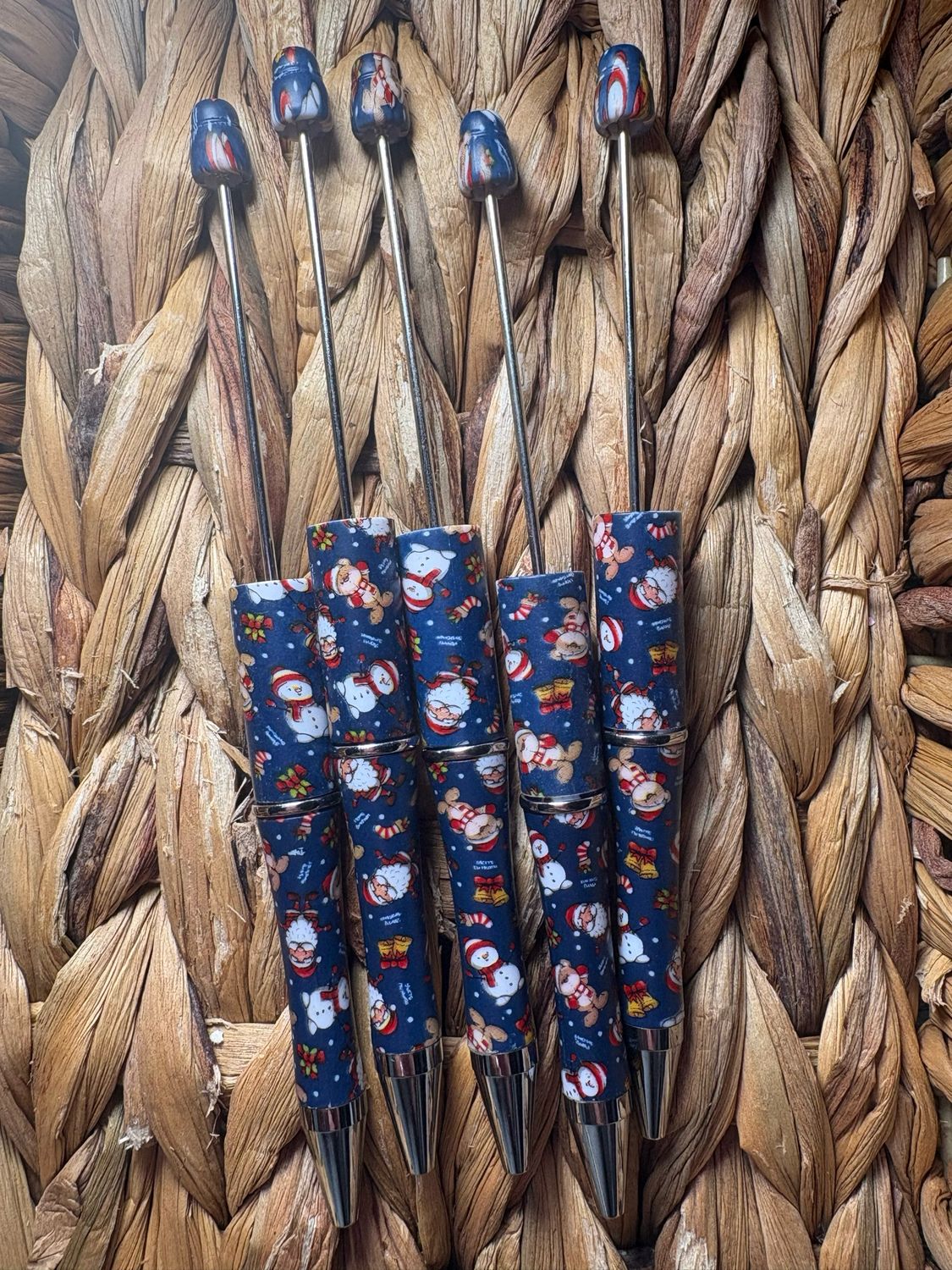 Dark Blue Christmas Printed Pens- 5pc