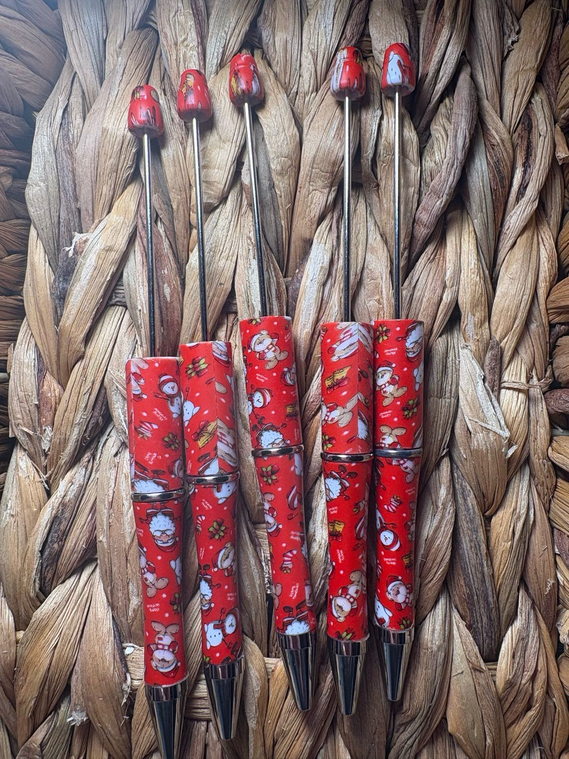 Red Christmas Printed Pens- 5pc