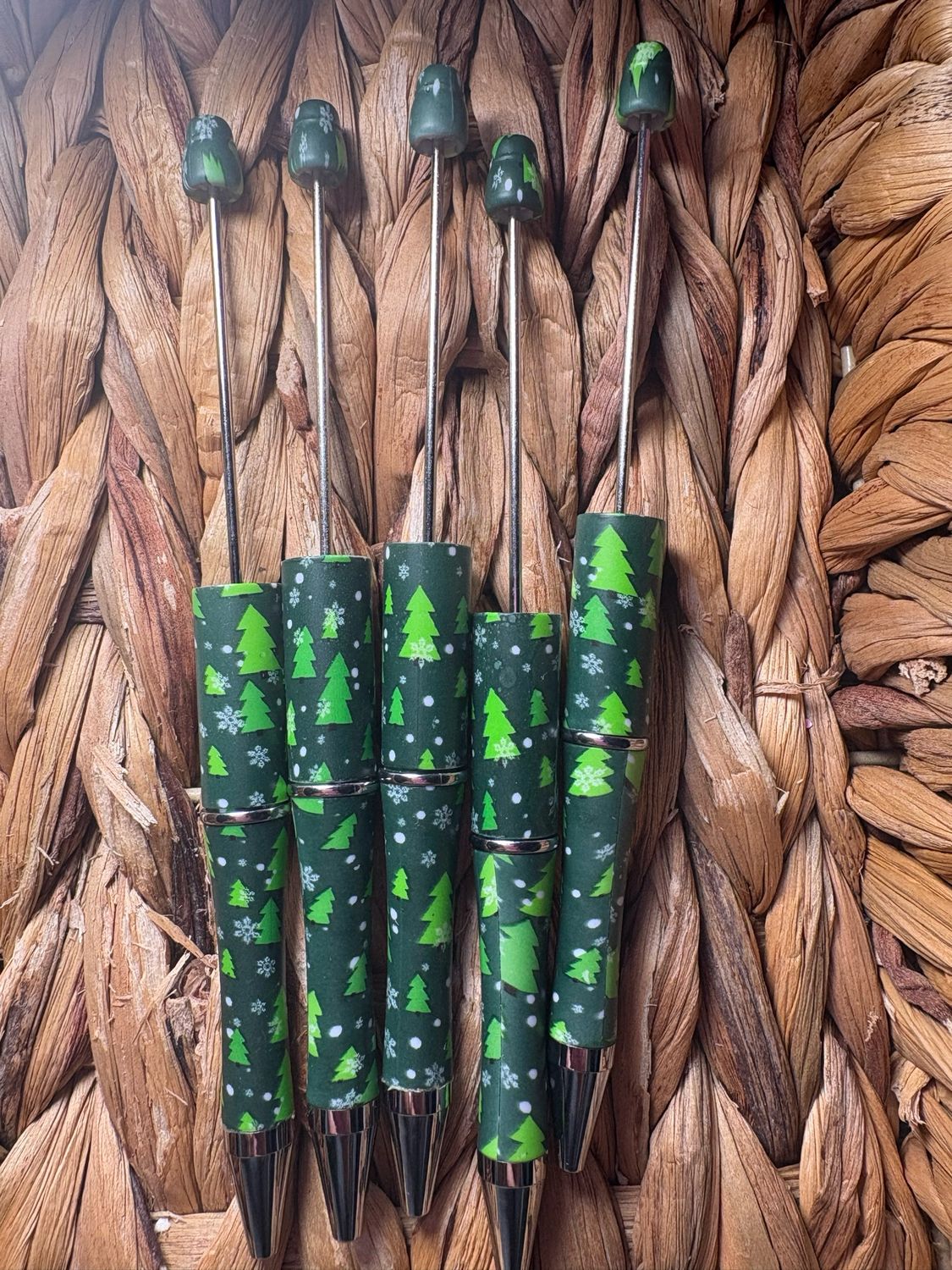 Green Christmas Tree Printed Pens- 5pc