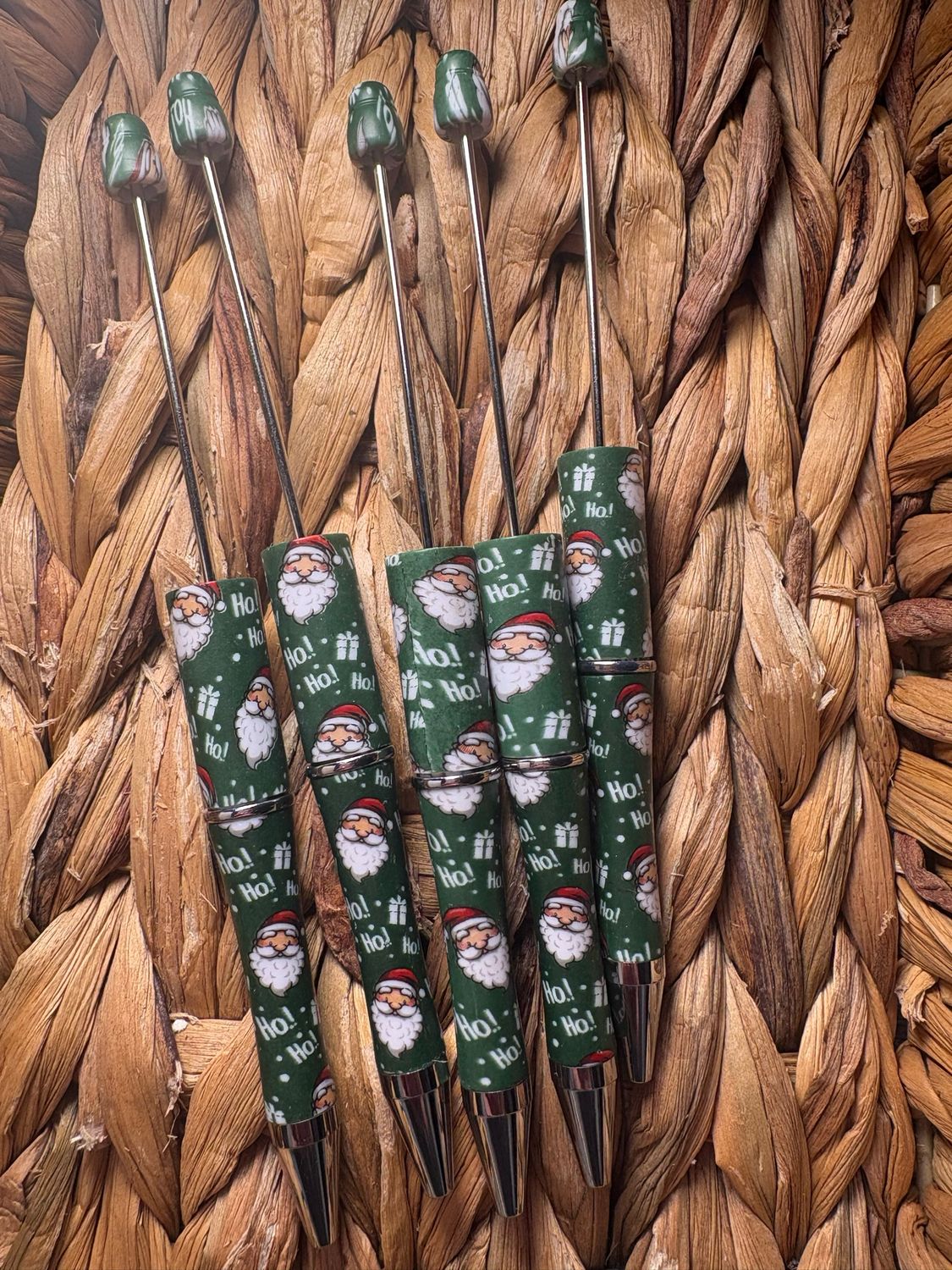 Green Santa Printed Pens- 5pc