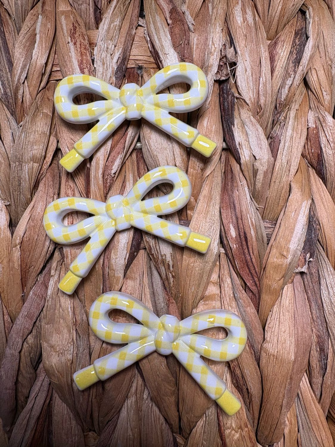 Yellow Plaid Bow Acrylic Bead