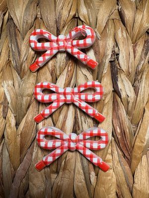 Red Plaid Bow Acrylic Bead