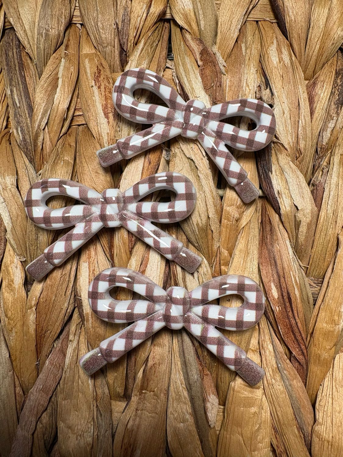Brown Plaid Bow Acrylic Bead