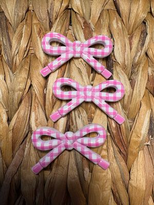 Light Pink Plaid Bow Acrylic Bead