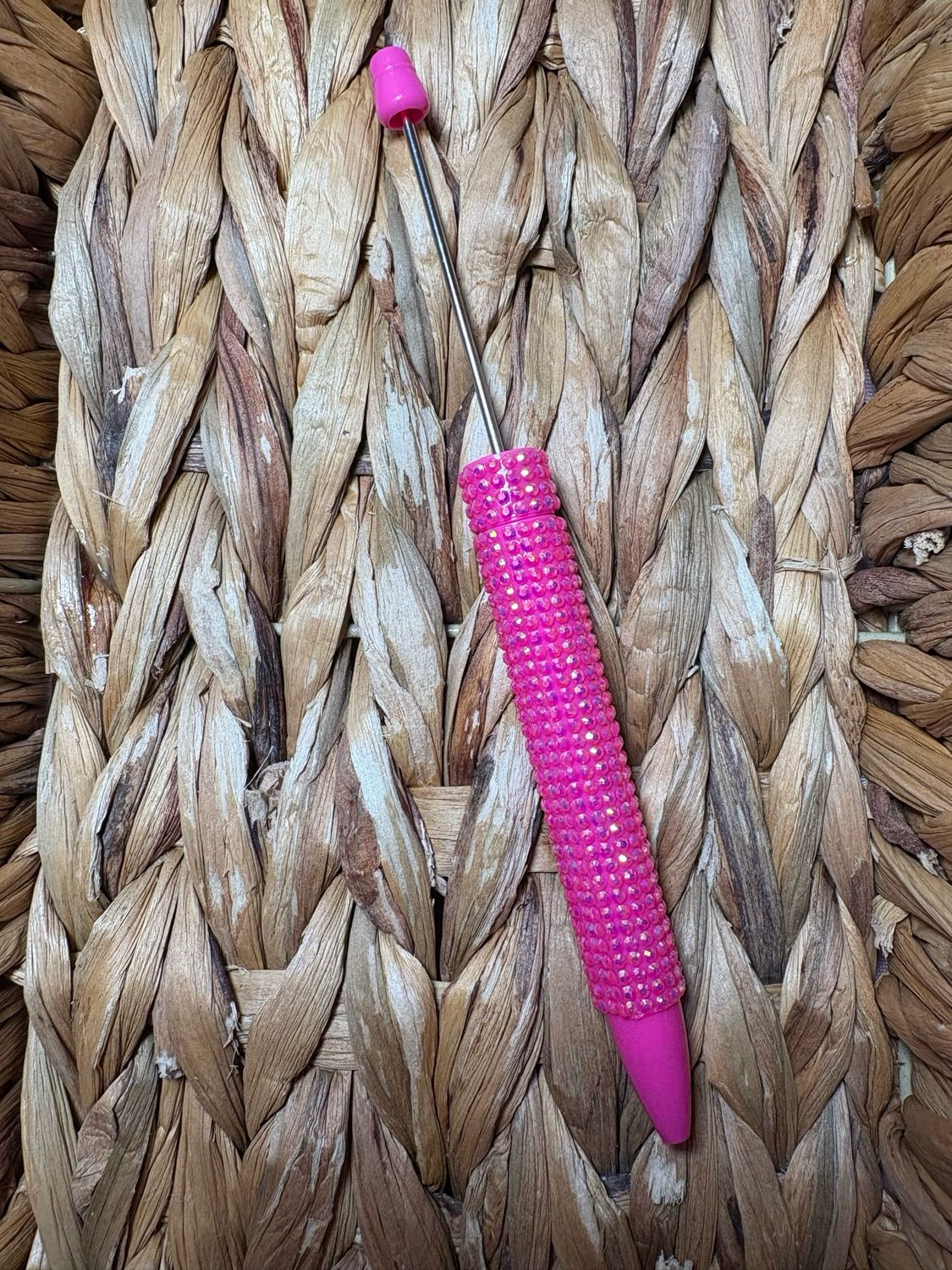 Dark Pink Long Rhinestone Beadable Pen