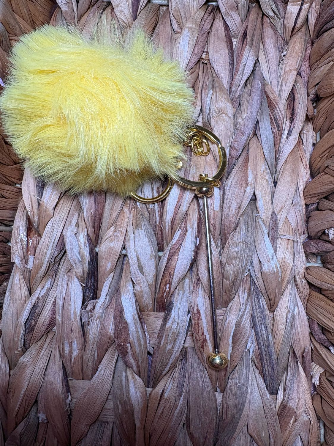 Yellow Pom Pom Keychain Beadable