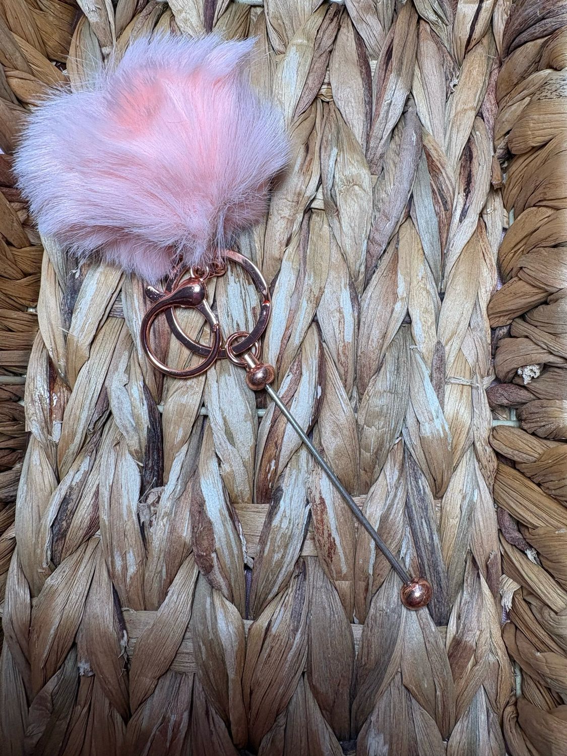 Peach Pom Pom Keychain Beadable