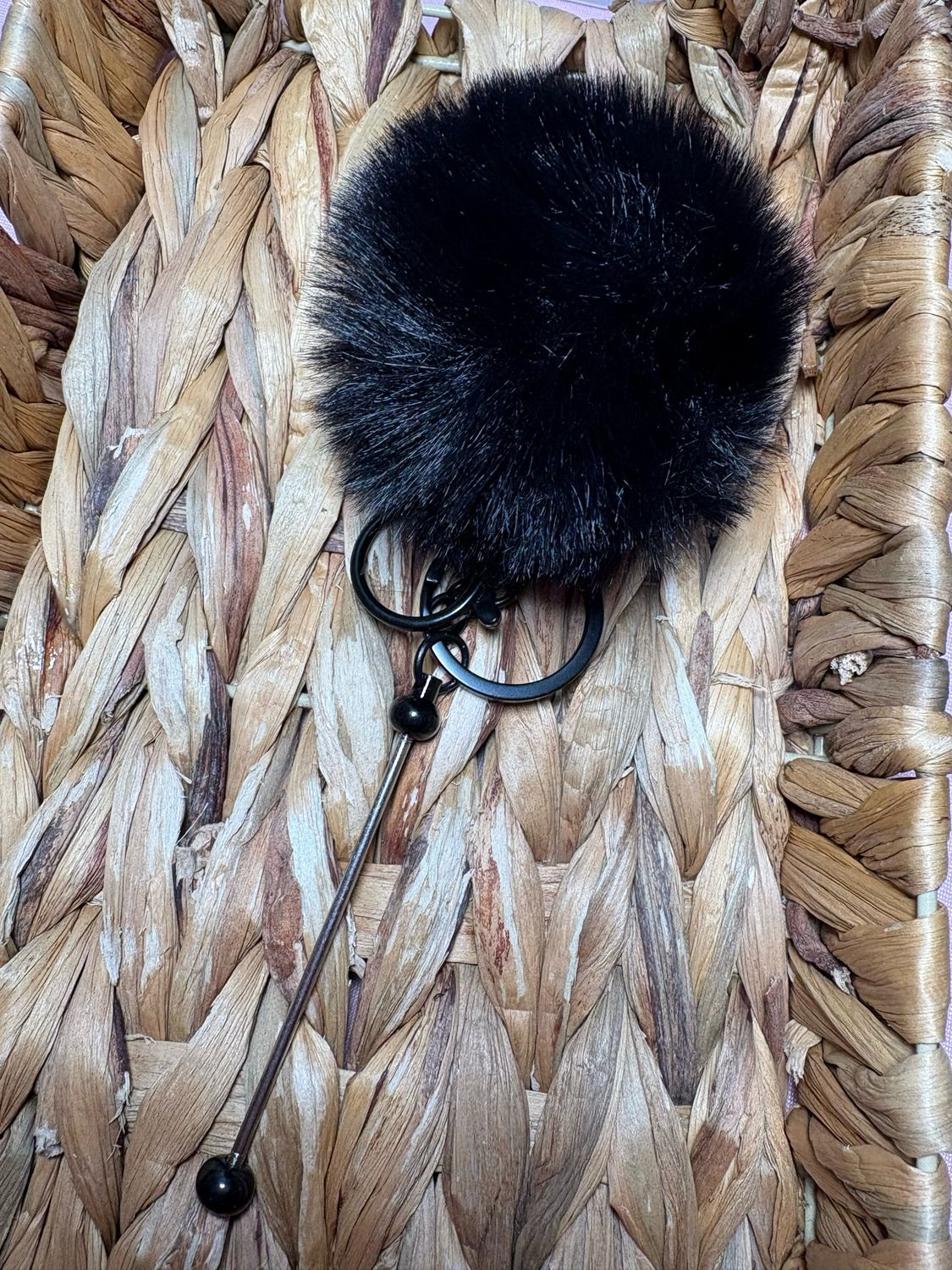 Black Pom Pom Keychain Beadable