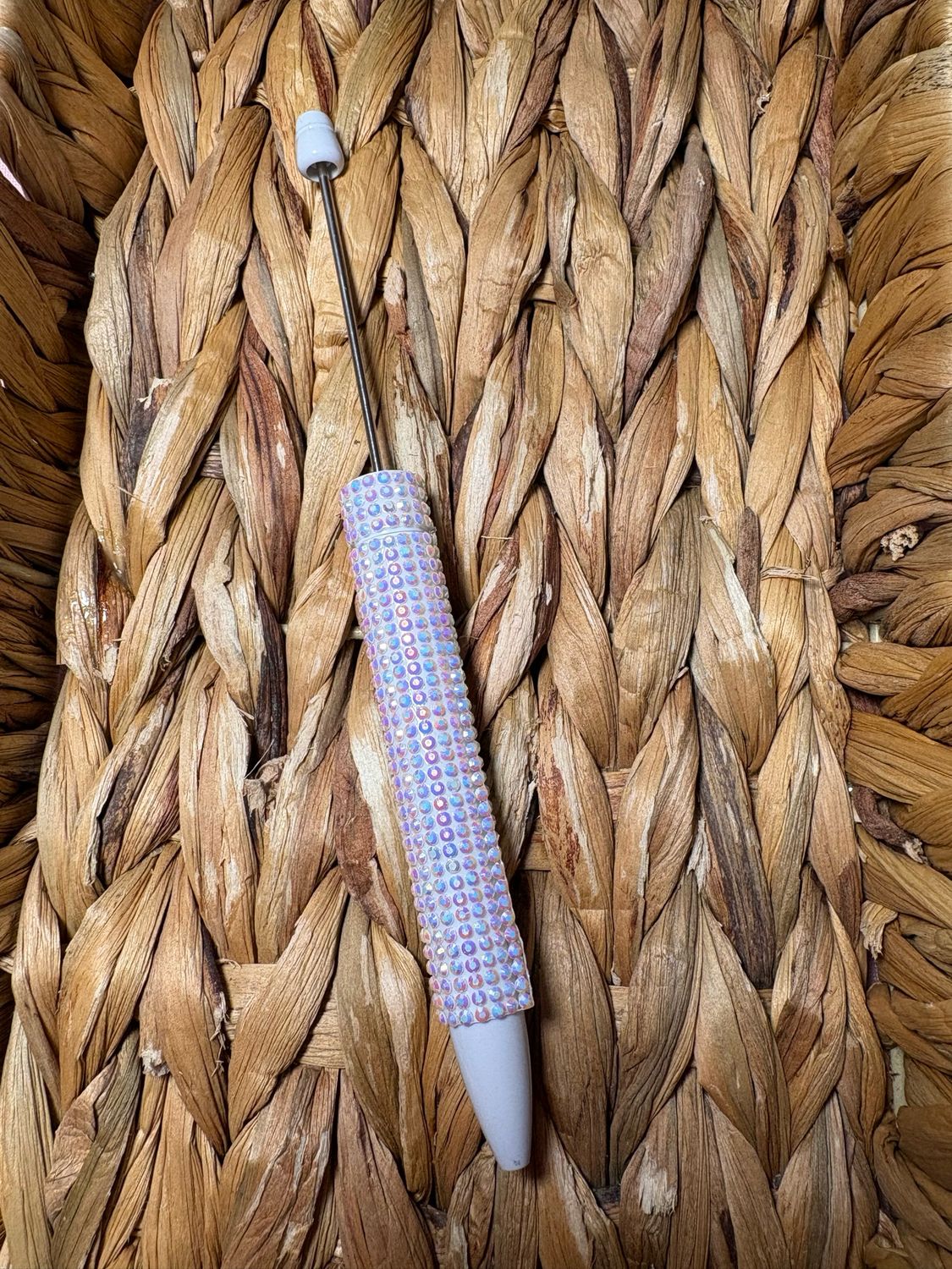 White Long Rhinestone Beadable Pen