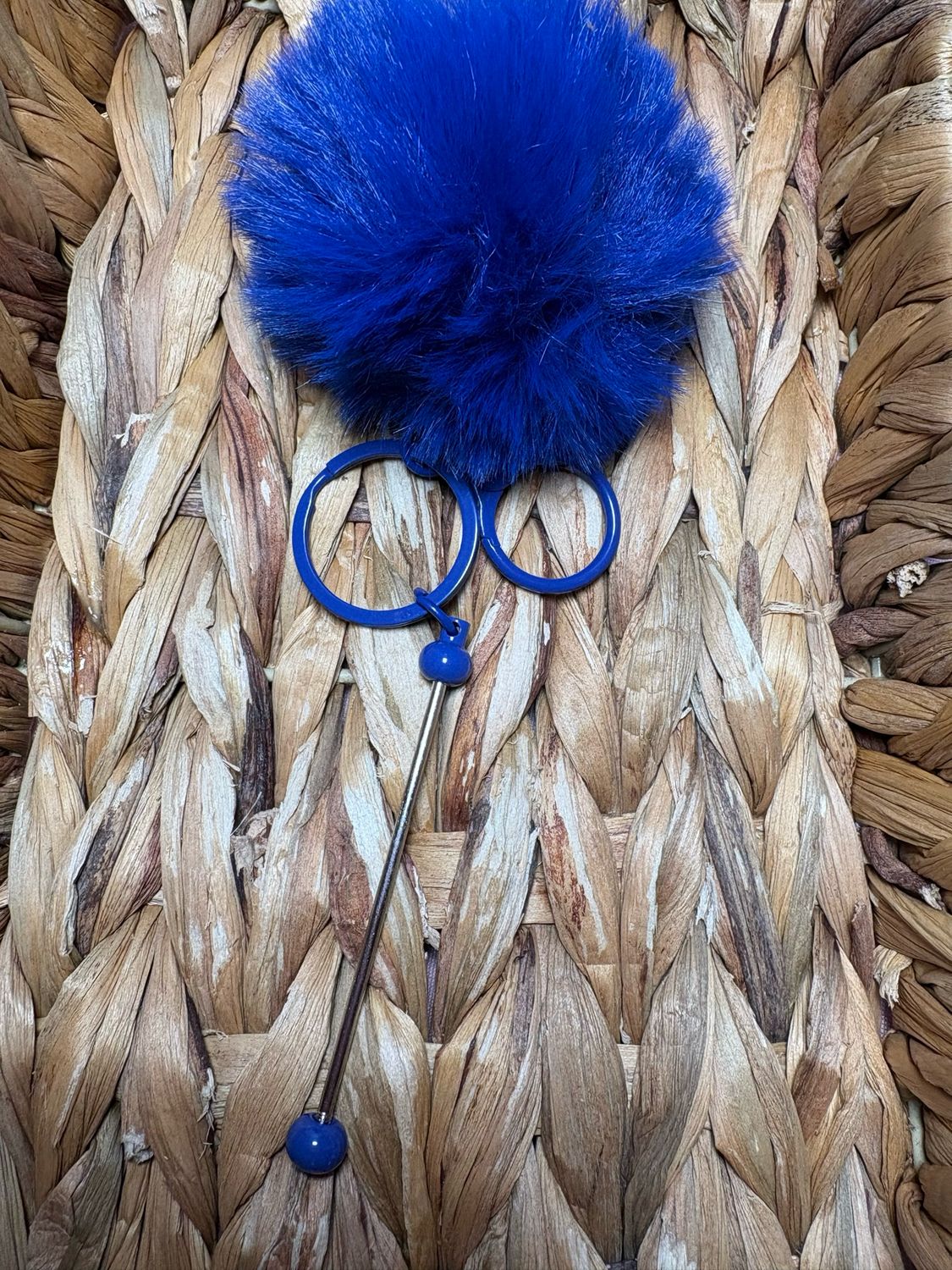 Dark Blue Pom Pom Keychain Beadable