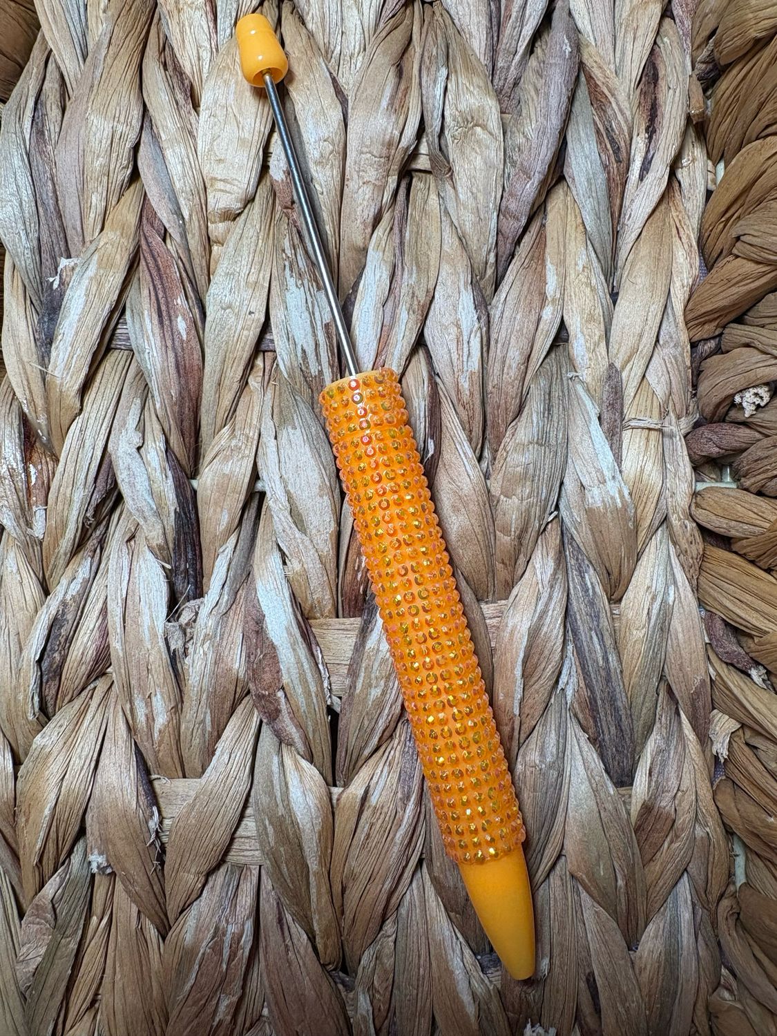 Light Orange Long Rhinestone Beadable Pen