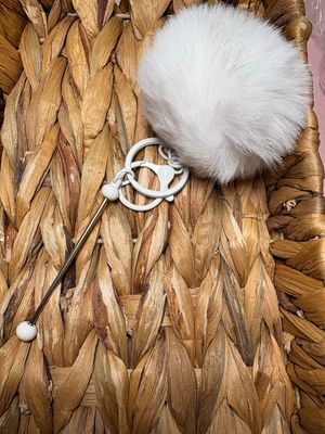 White Pom Pom Keychain Beadable