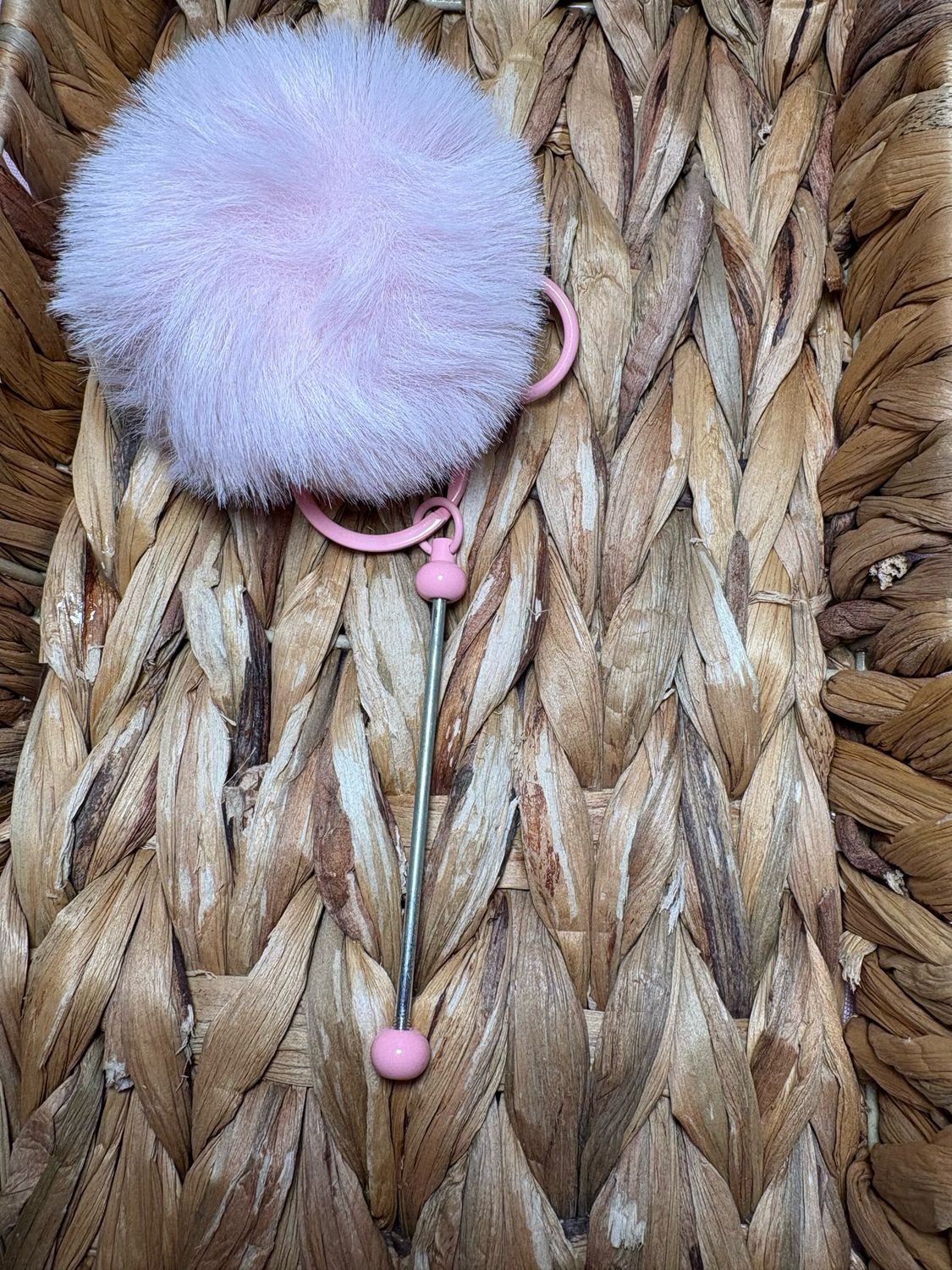 Light Pink Pom Pom Keychain Beadable