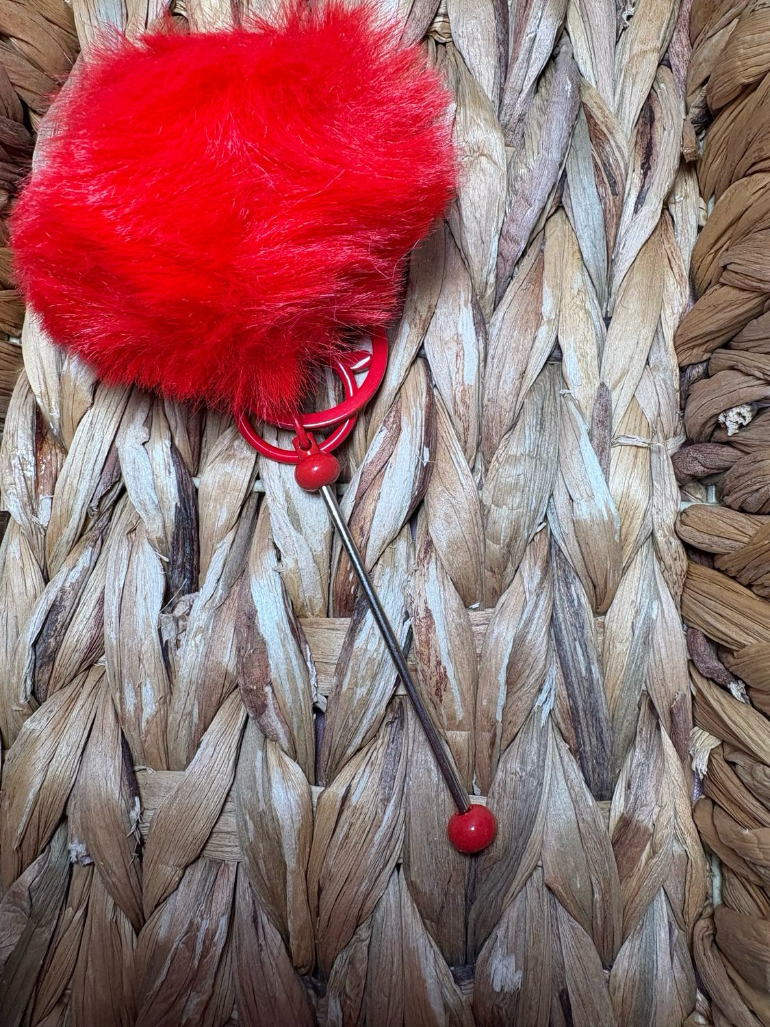 Red Pom Pom Keychain Beadable