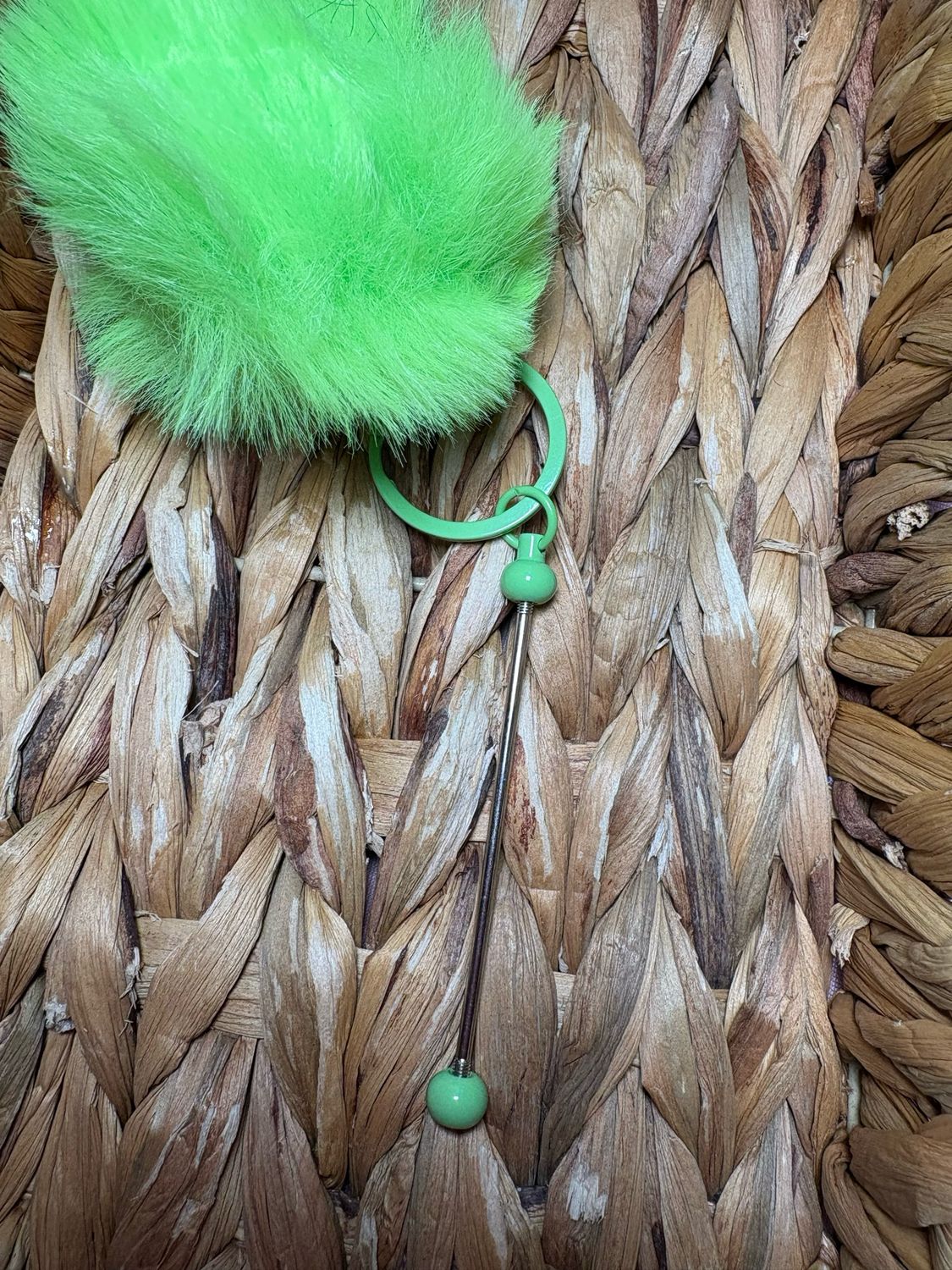 Light Green Pom Pom Keychain Beadable