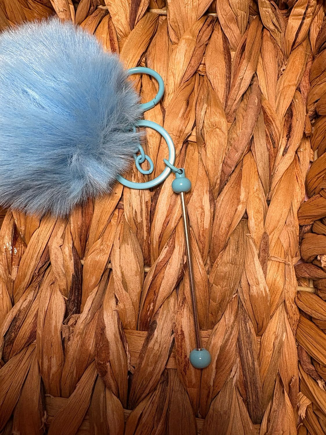 Light Blue Pom Pom Keychain Beadable
