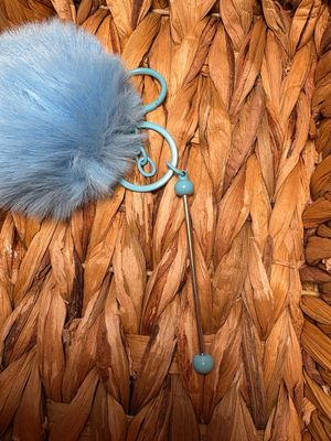 Light Blue Pom Pom Keychain Beadable