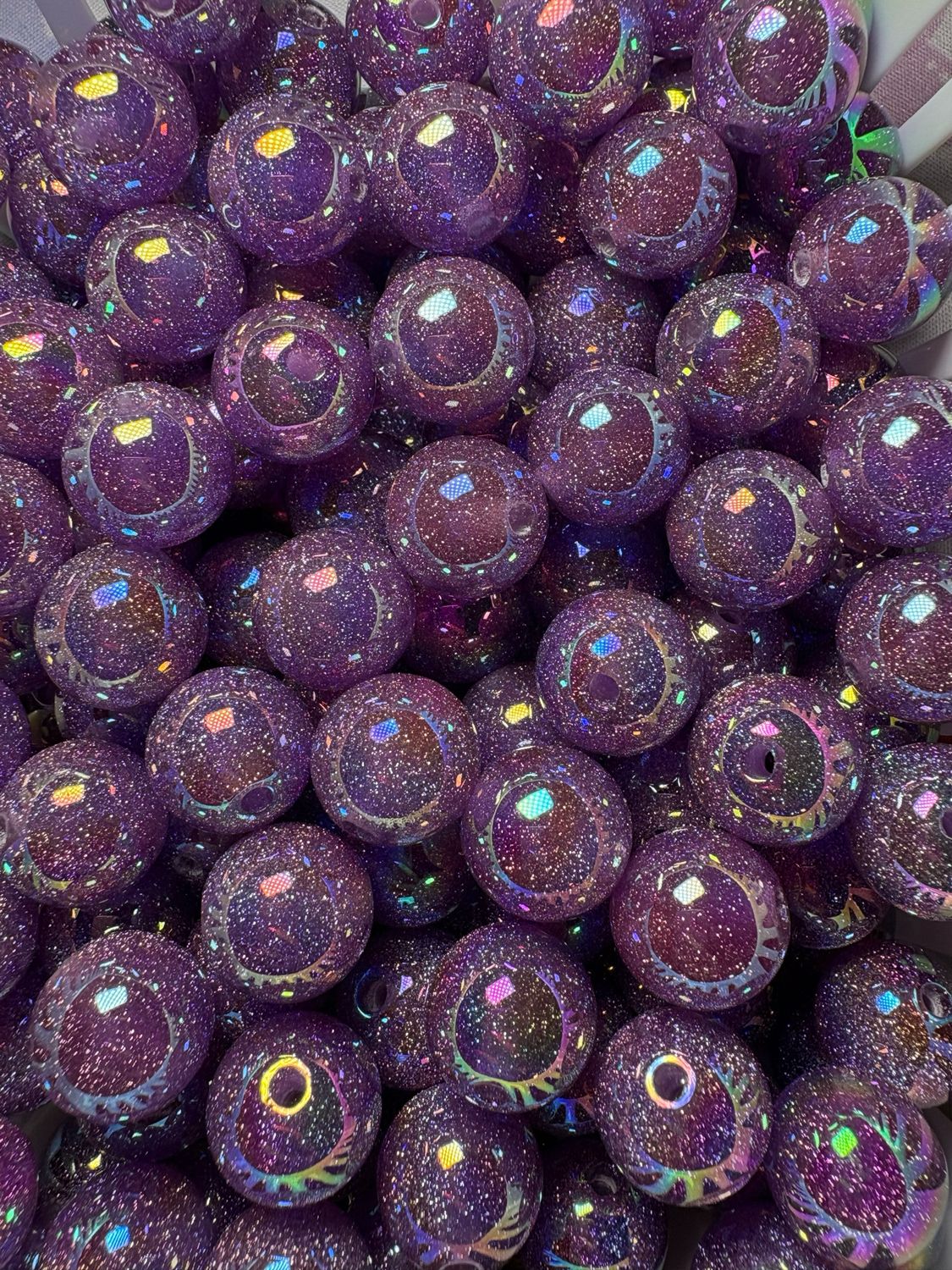 15mm Purple Glitter UV Beads B186