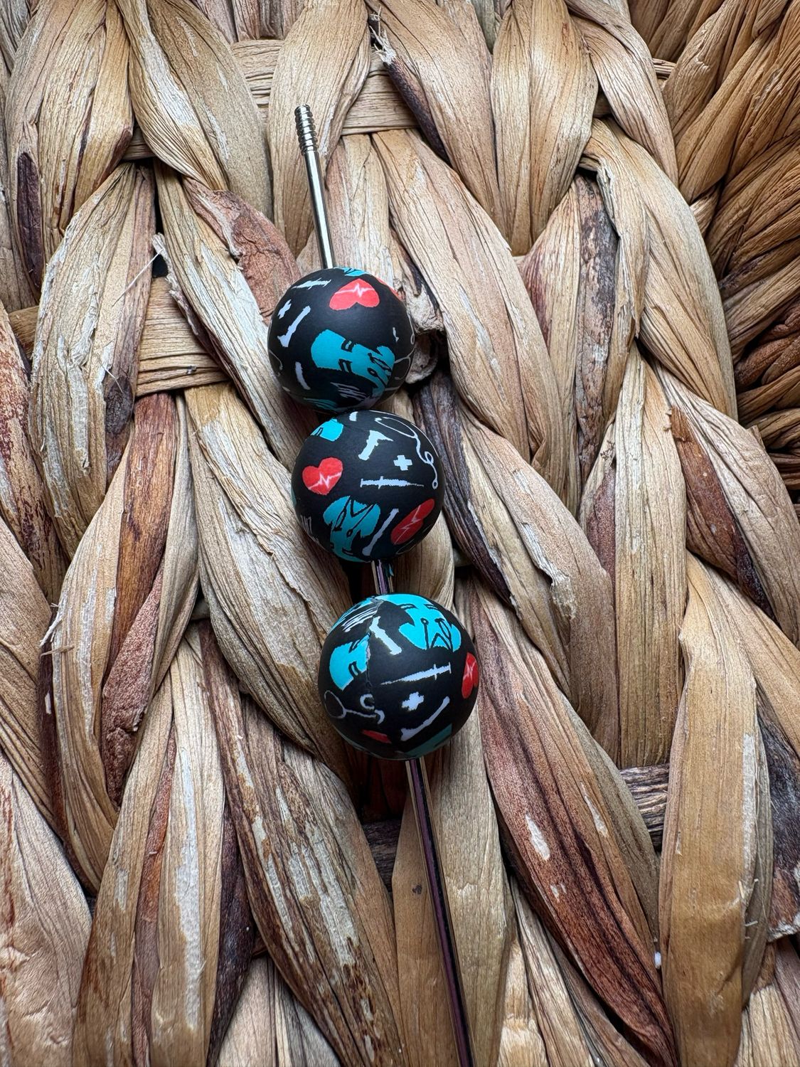 Black Nurse Printed Silicone Beads 15mm SB24