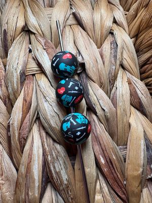 Black Nurse Printed Silicone Beads 15mm SB24