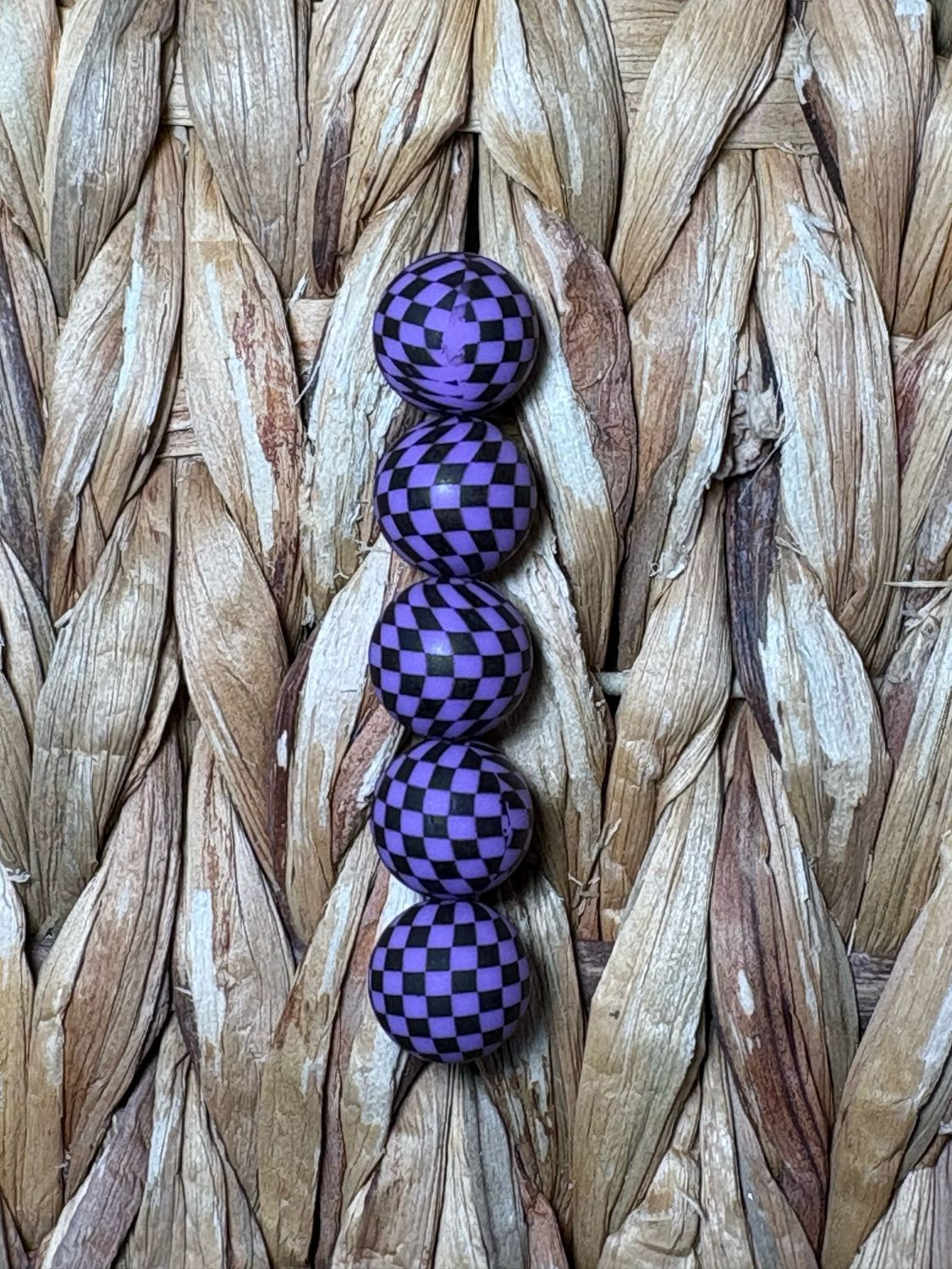 Purple Checkered Silicone Bead 15mm SB15