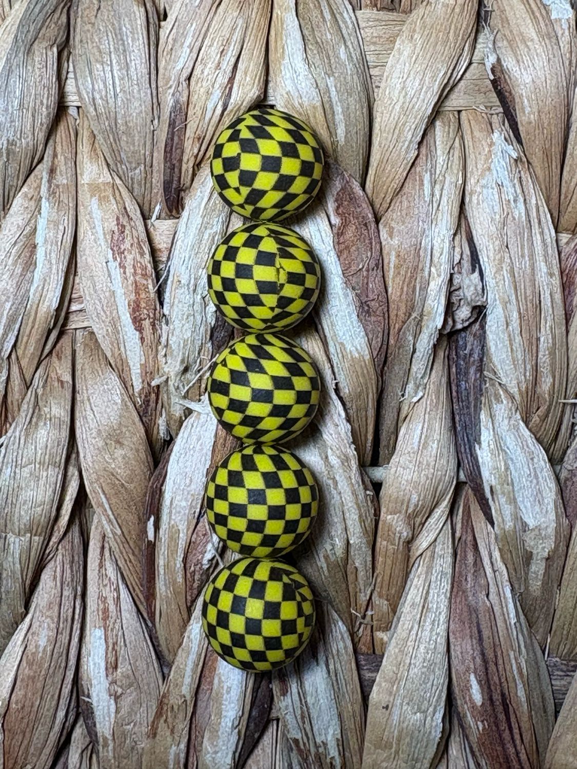 Yellow Checkered Silicone Bead 15mm SB17