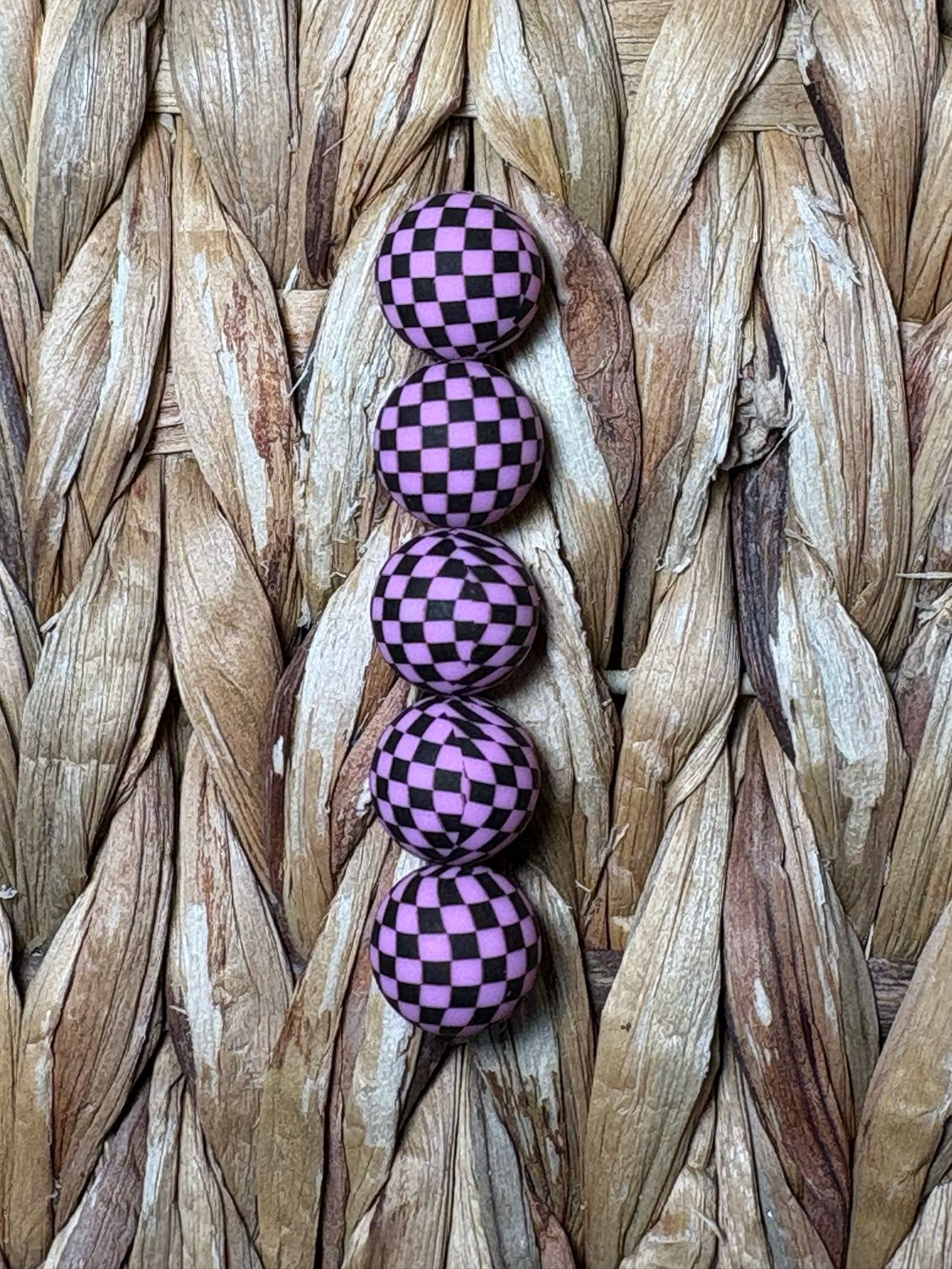 Pink Checkered Silicone Bead 15mm SB21