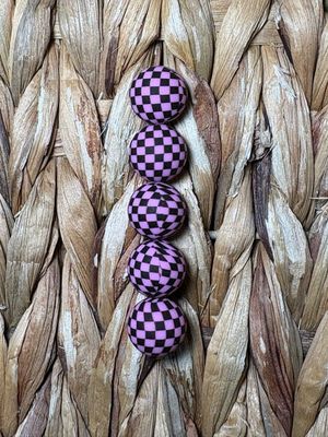 Pink Checkered Silicone Bead 15mm SB21