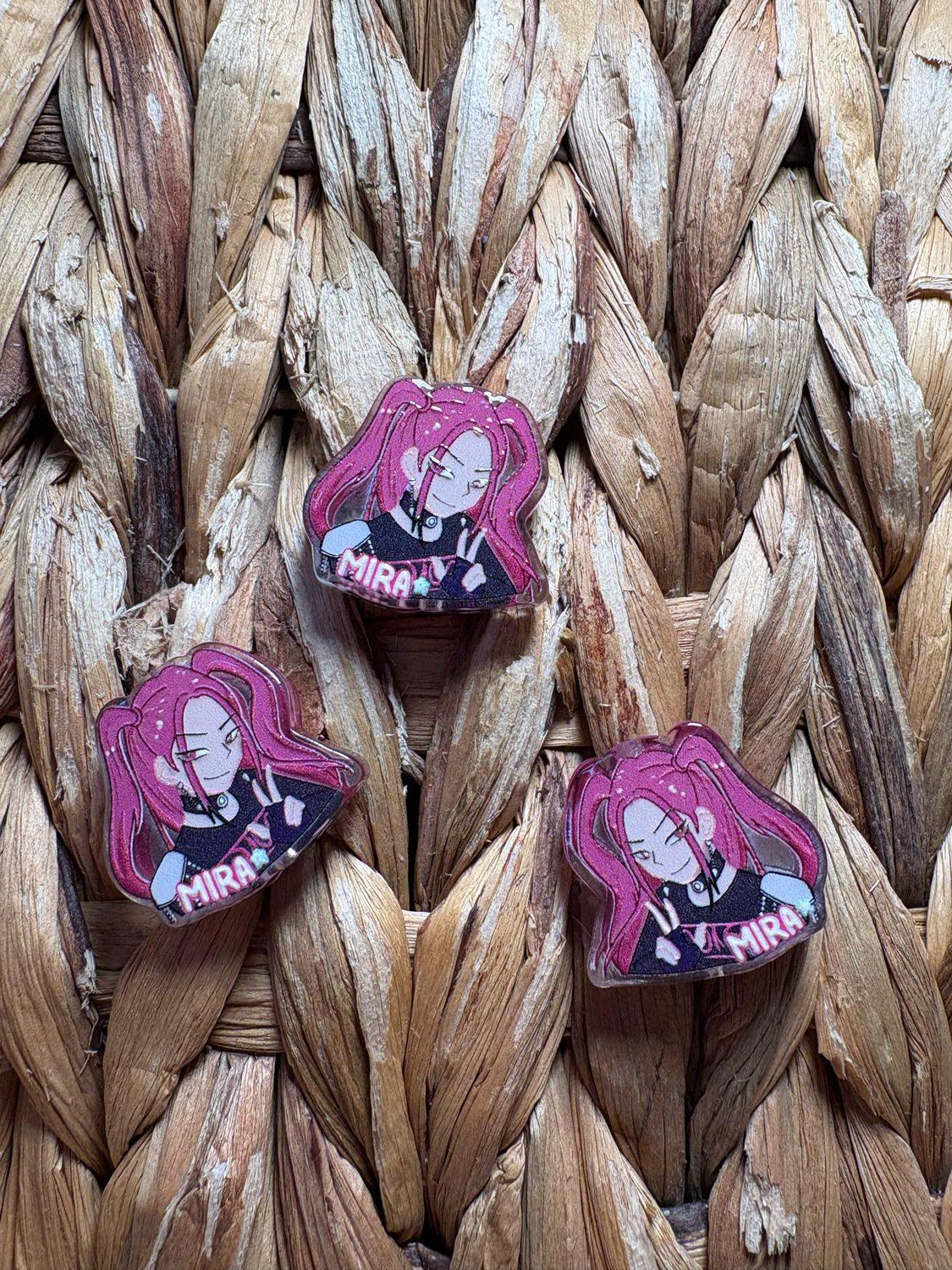 Pink Hair Girl Acrylic Focal Bead
