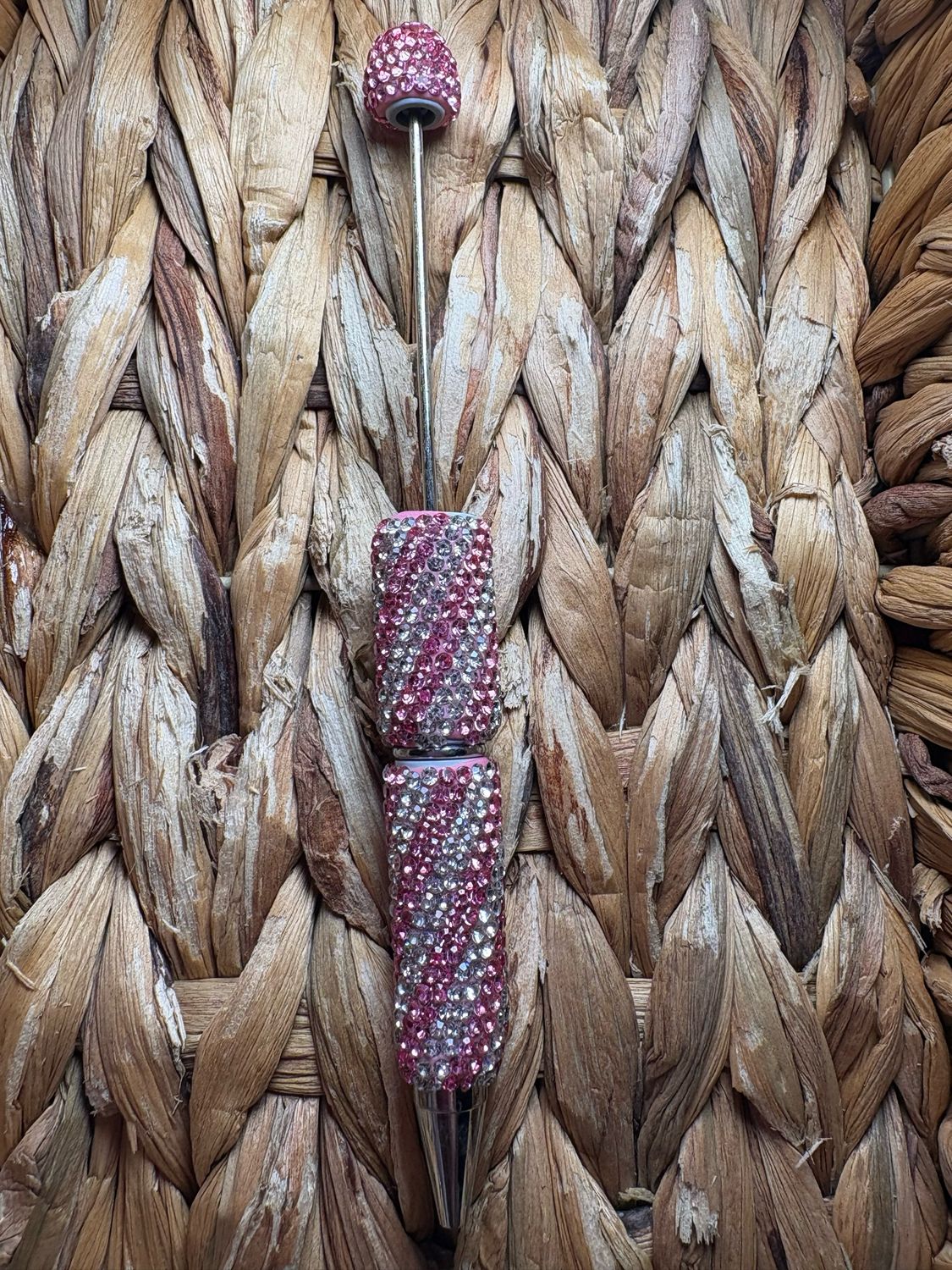 Pink &amp; White Swirl Rhinestone Pen