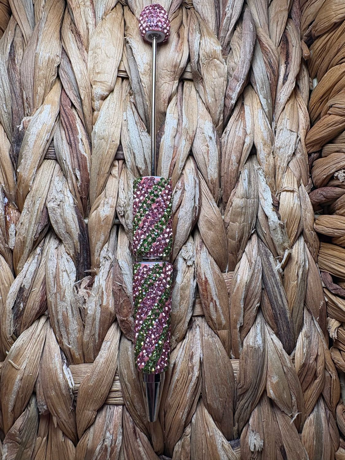 Pink &amp; Green Swirl Rhinestone Pen