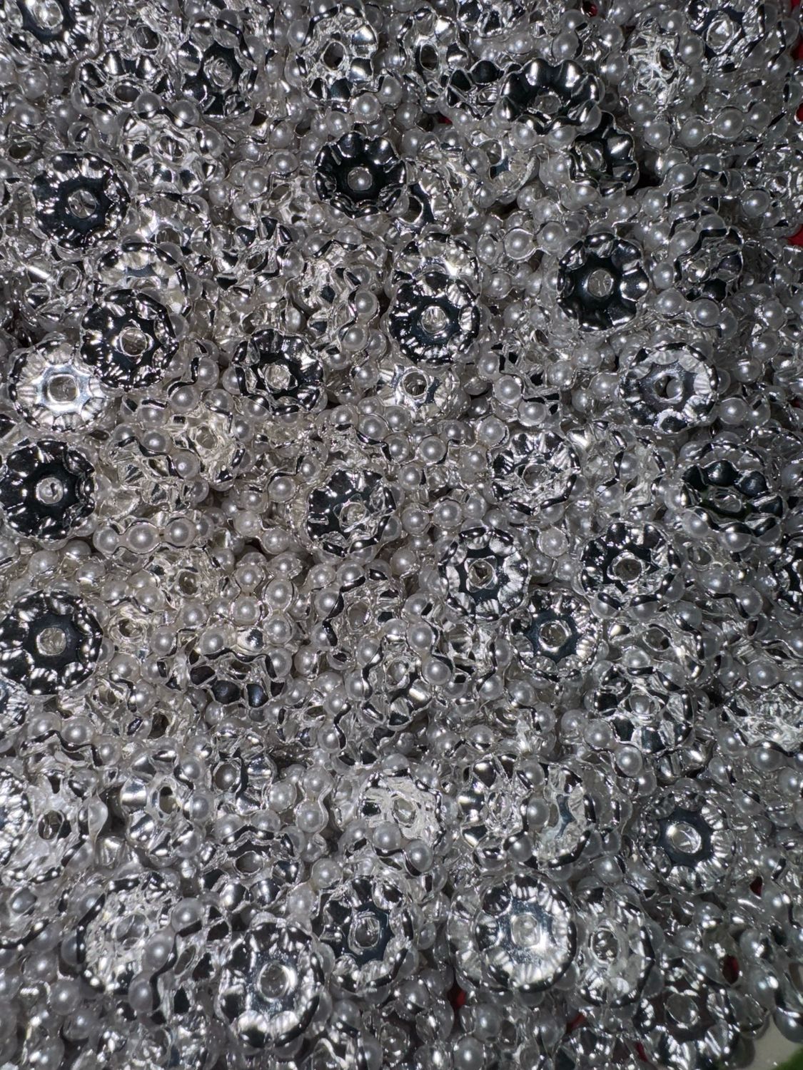 12mm silver pearl spacers-approx 50pc