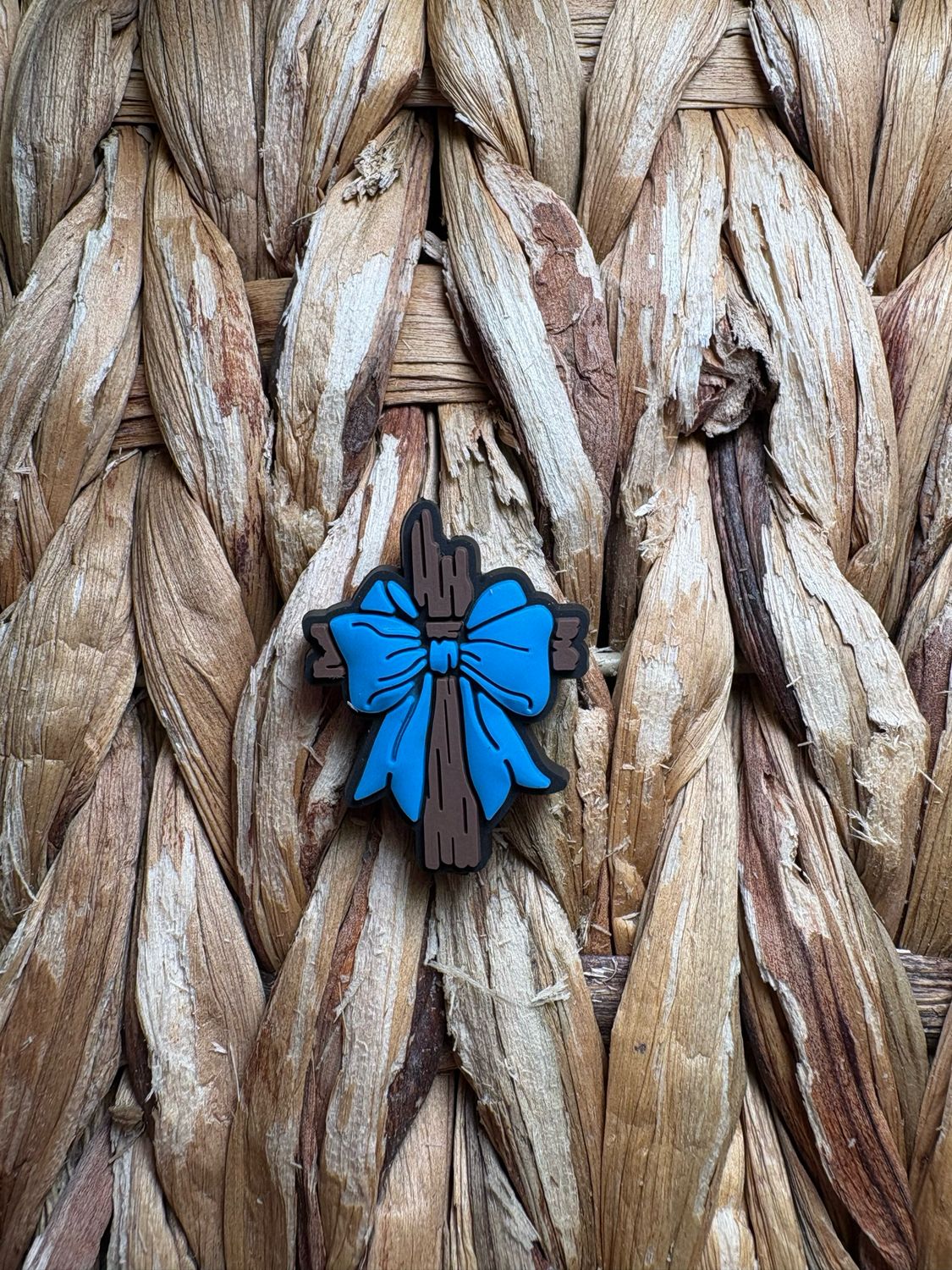 Brown Cross Blue Bow Focal