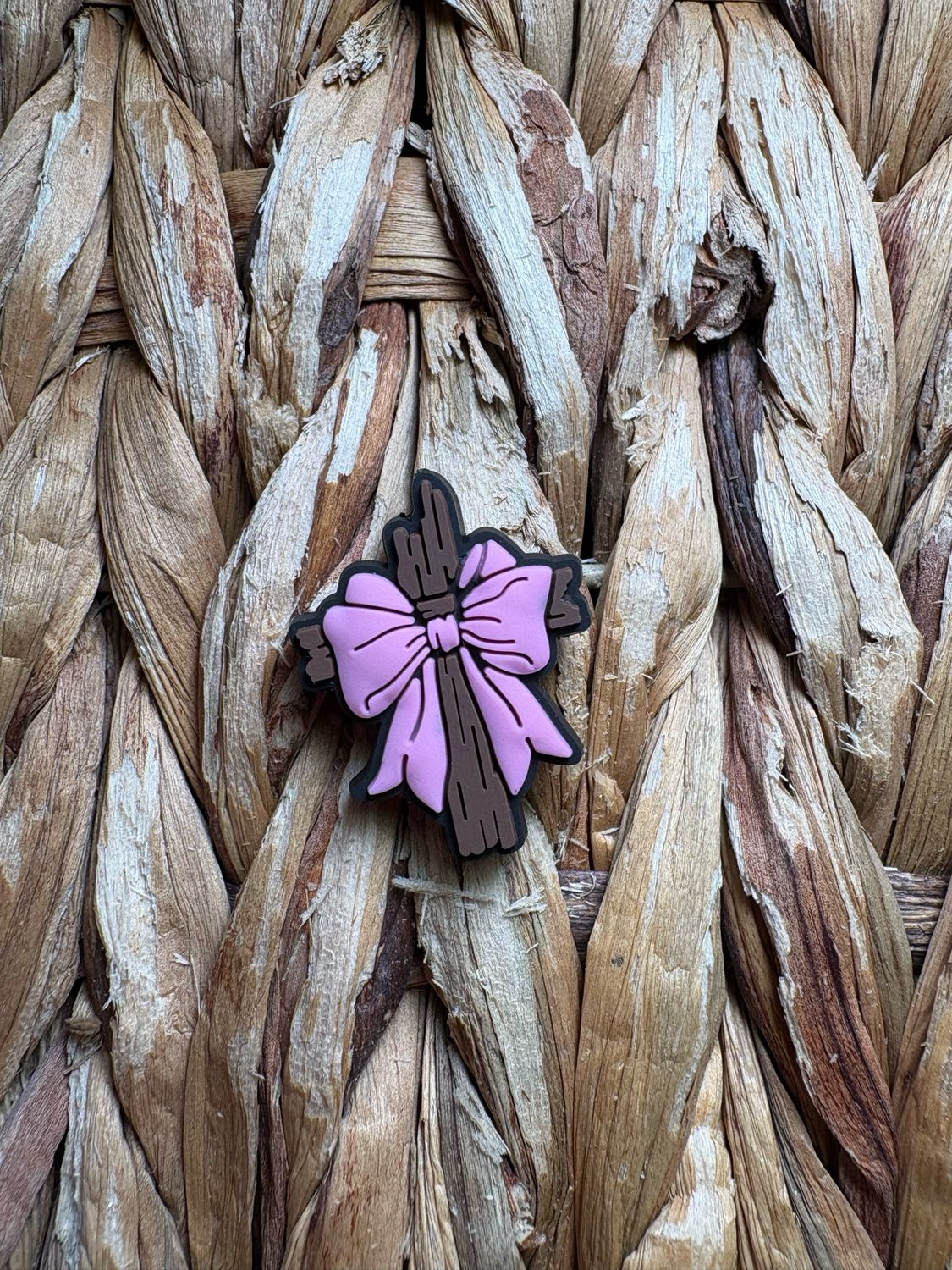 Brown Cross Pink Bow Focal