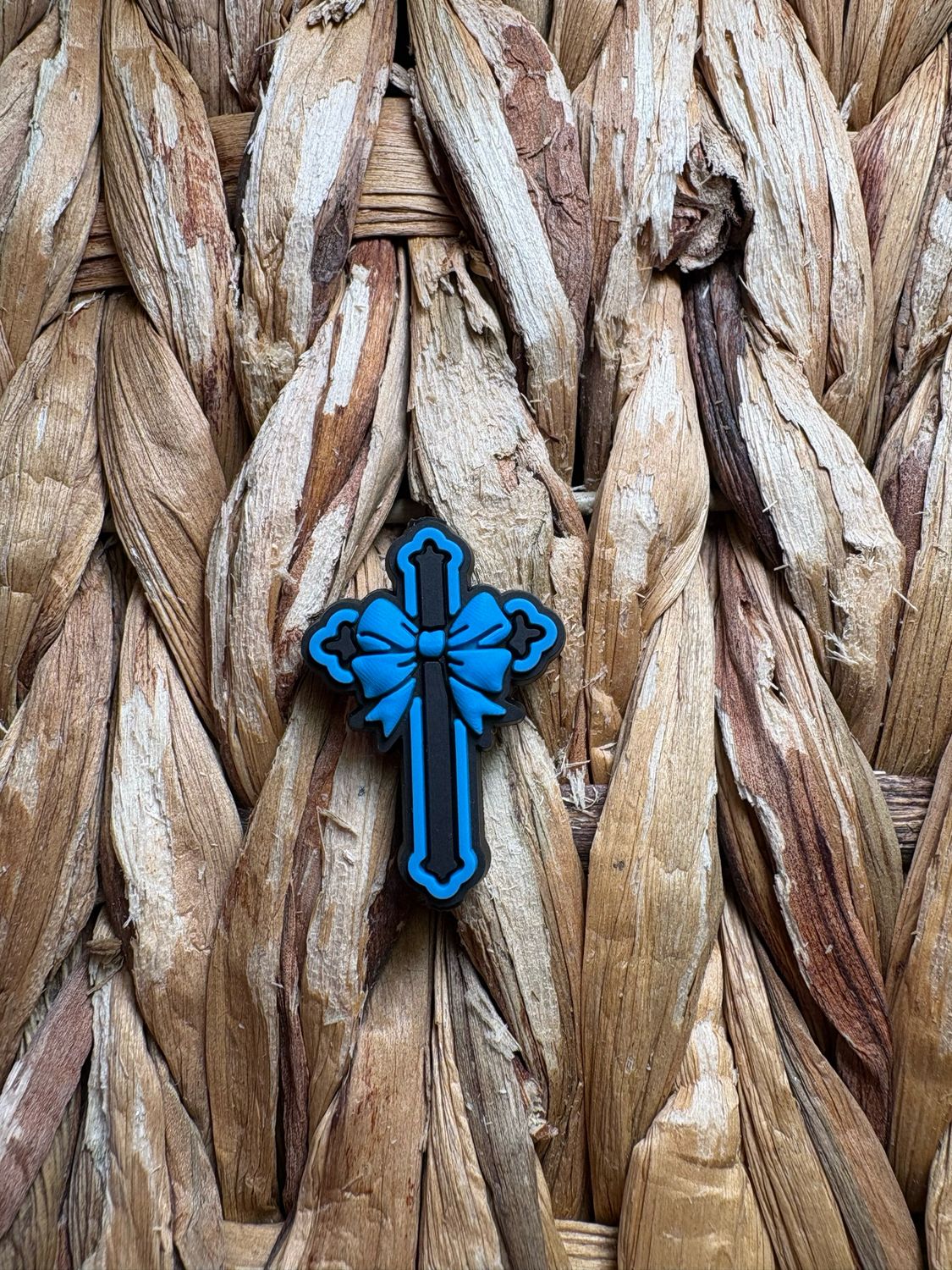 Black Cross Blue Bow Focal