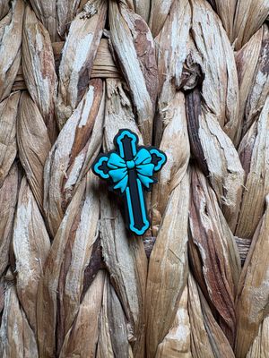 Black Cross Teal Bow Focal