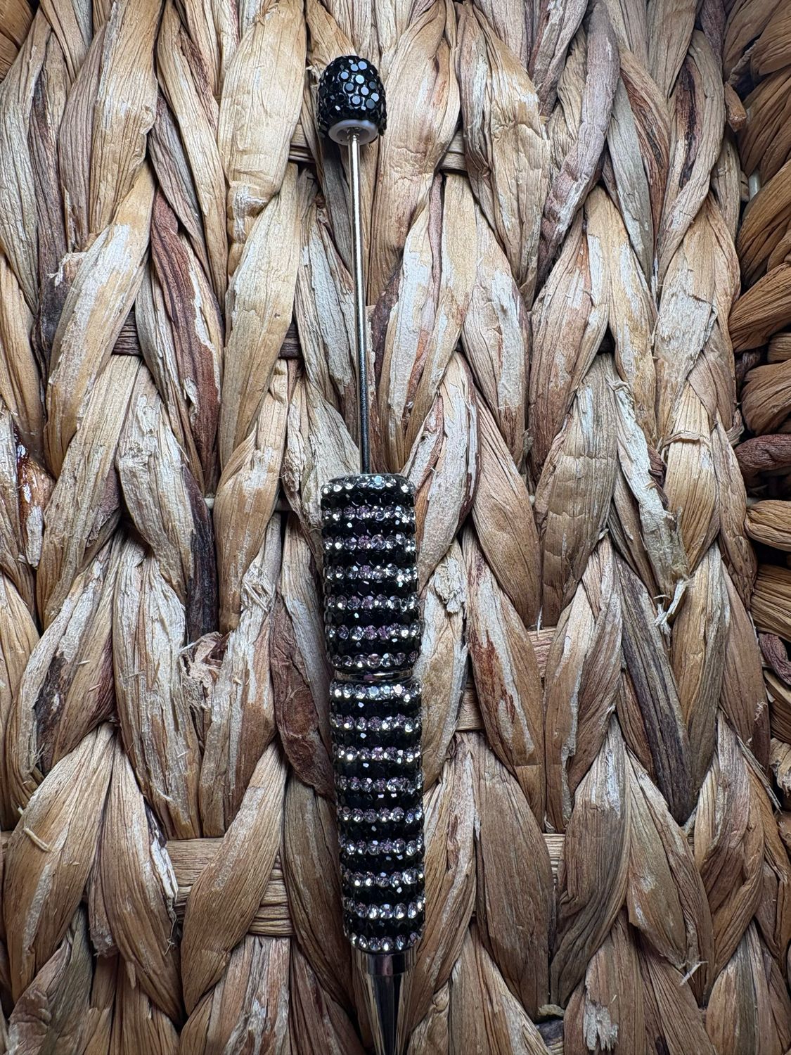 Black Stripped Rhinestone Pen